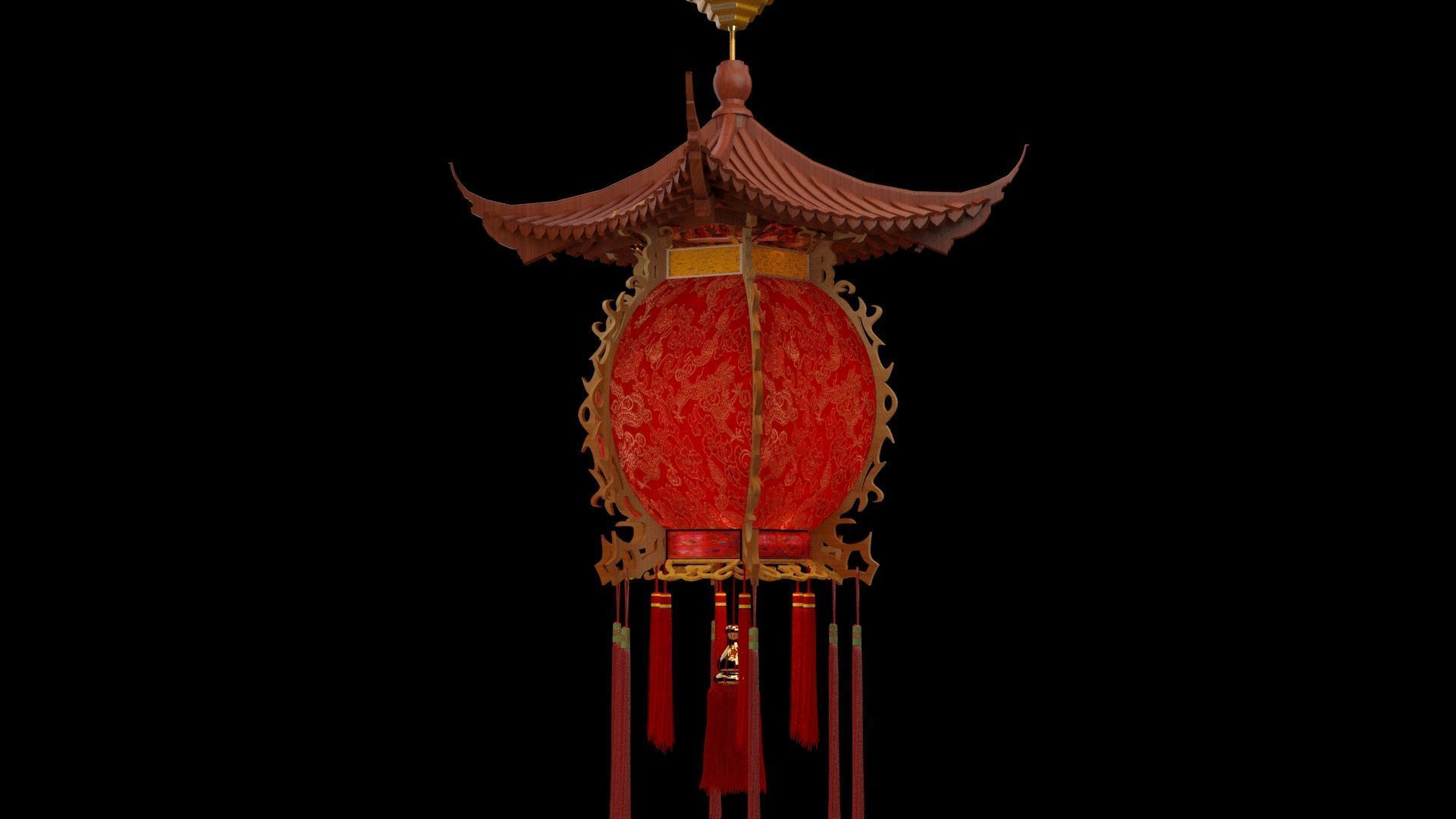 Chinese red palace lantern  Low-poly 3D model_2