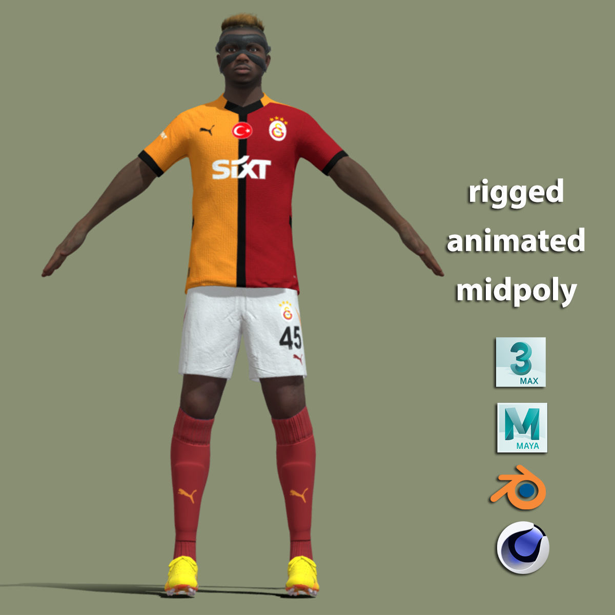T-Pose Rigged Osimhen Galatasaray 3D model_2