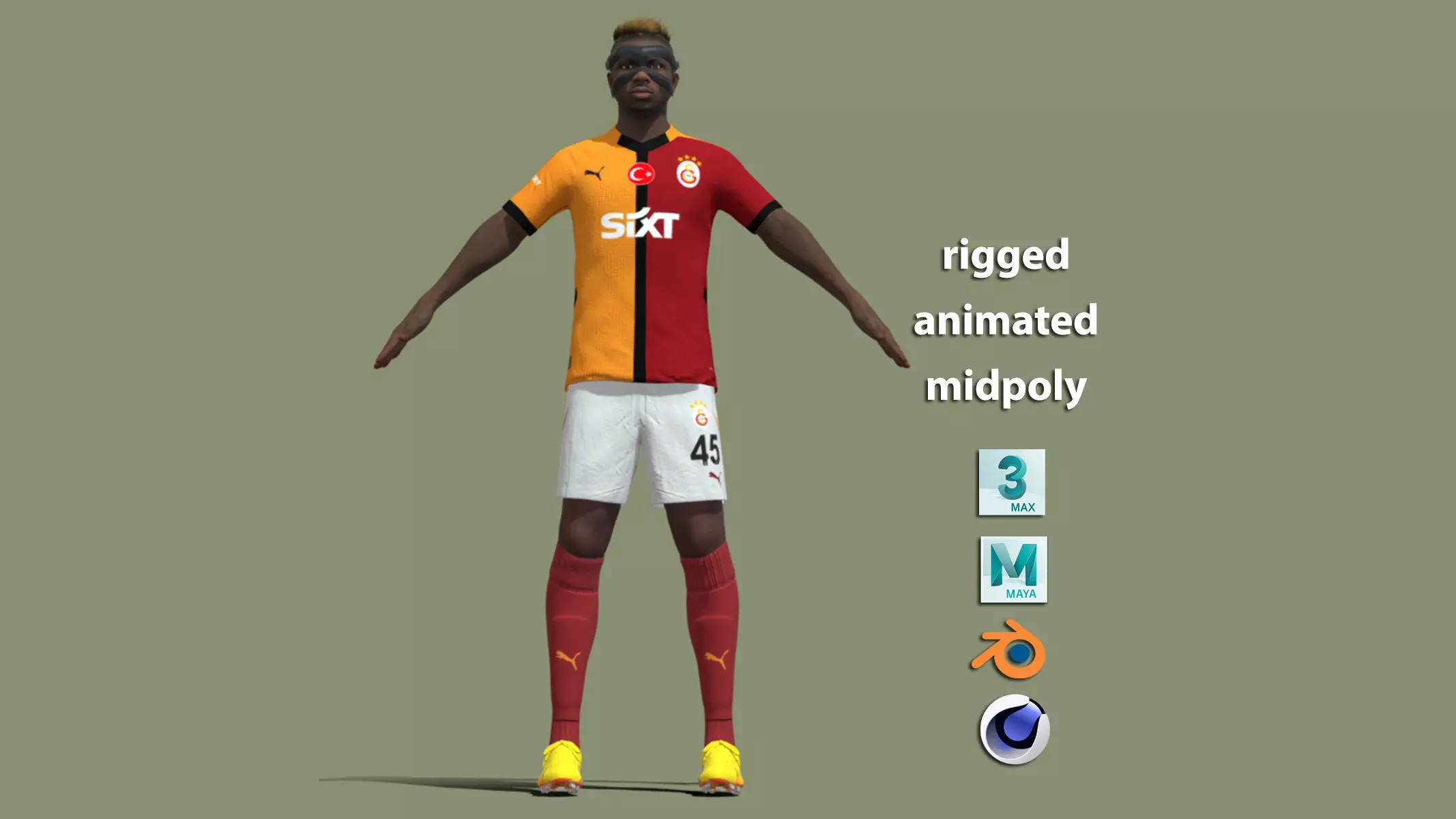 T-Pose Rigged Osimhen Galatasaray 3D model_0