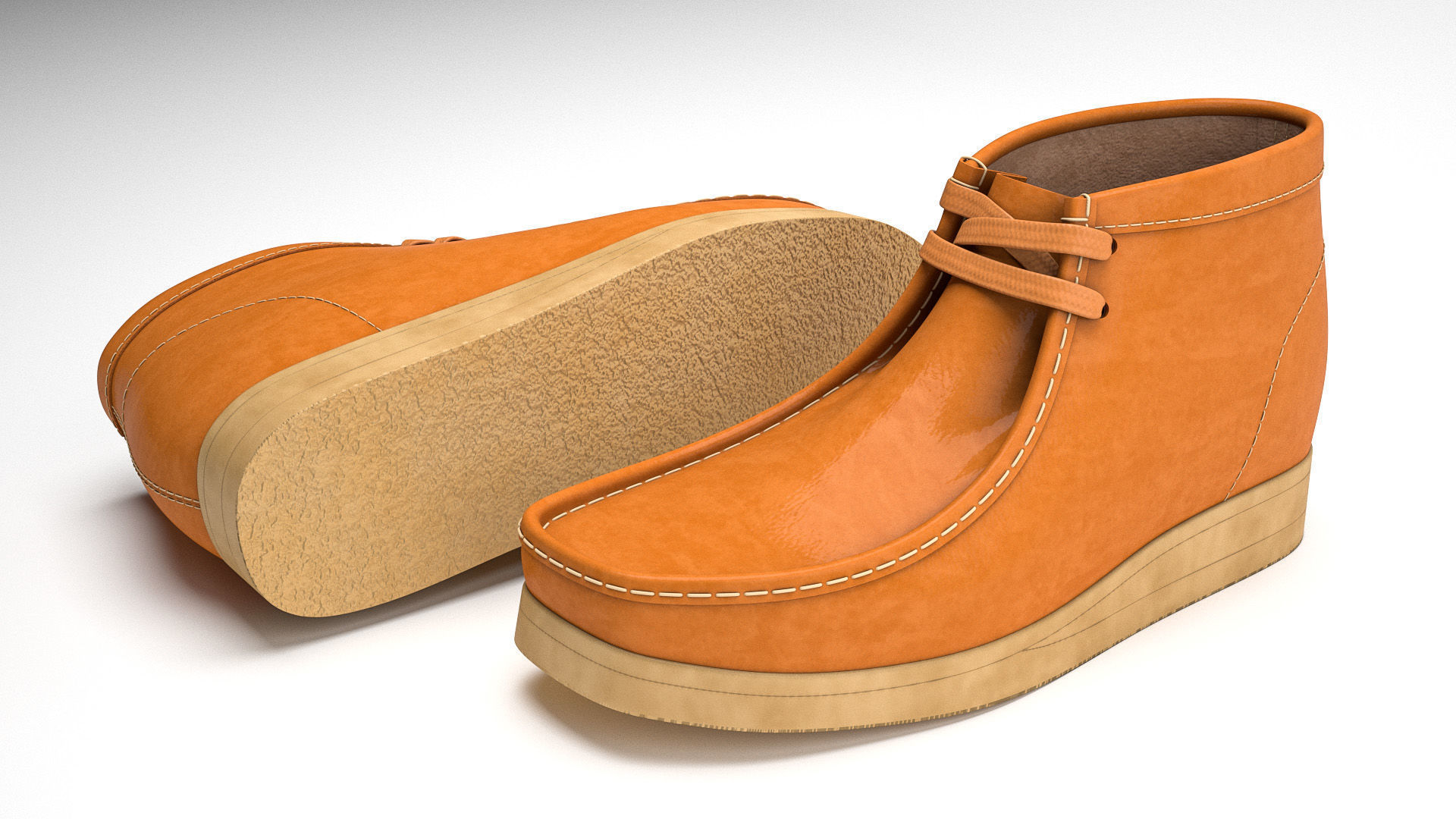 Clarks Wallabee Boots Mid Tan Leather 3D model_1