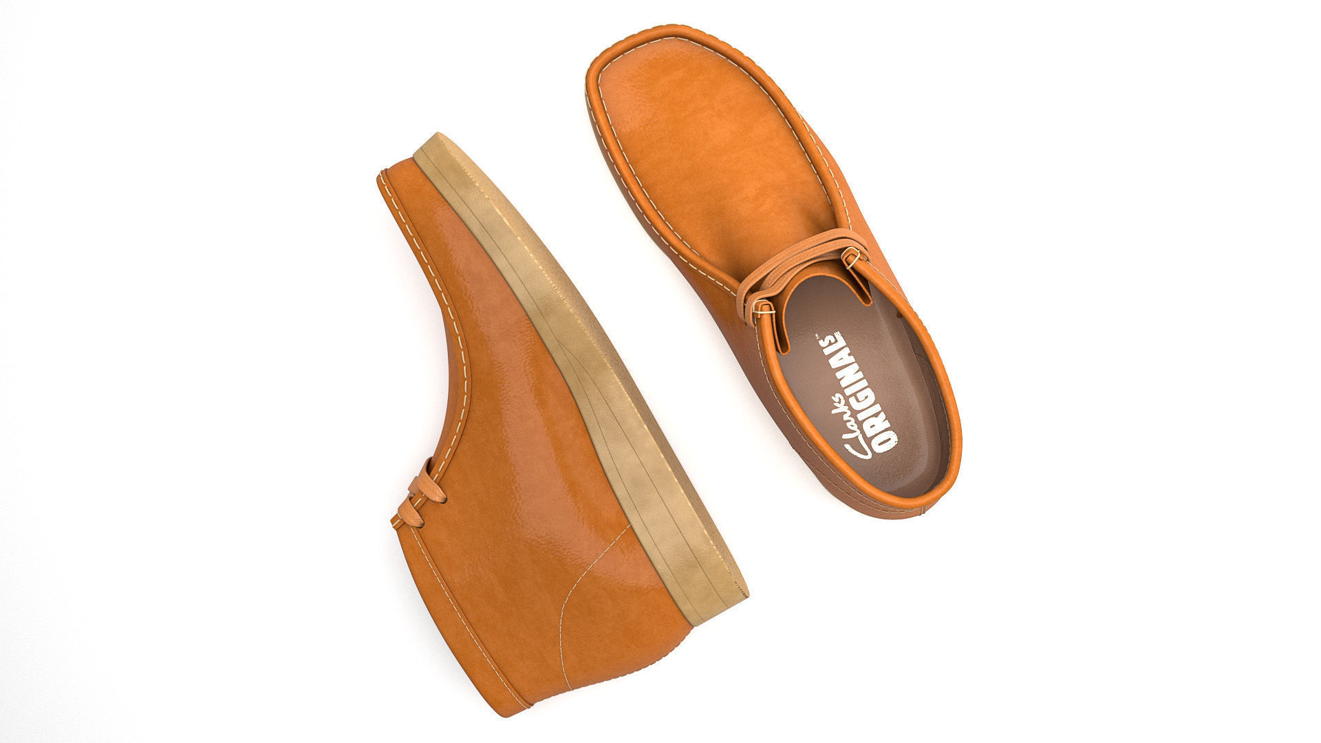 Clarks Wallabee Boots Mid Tan Leather 3D model_2