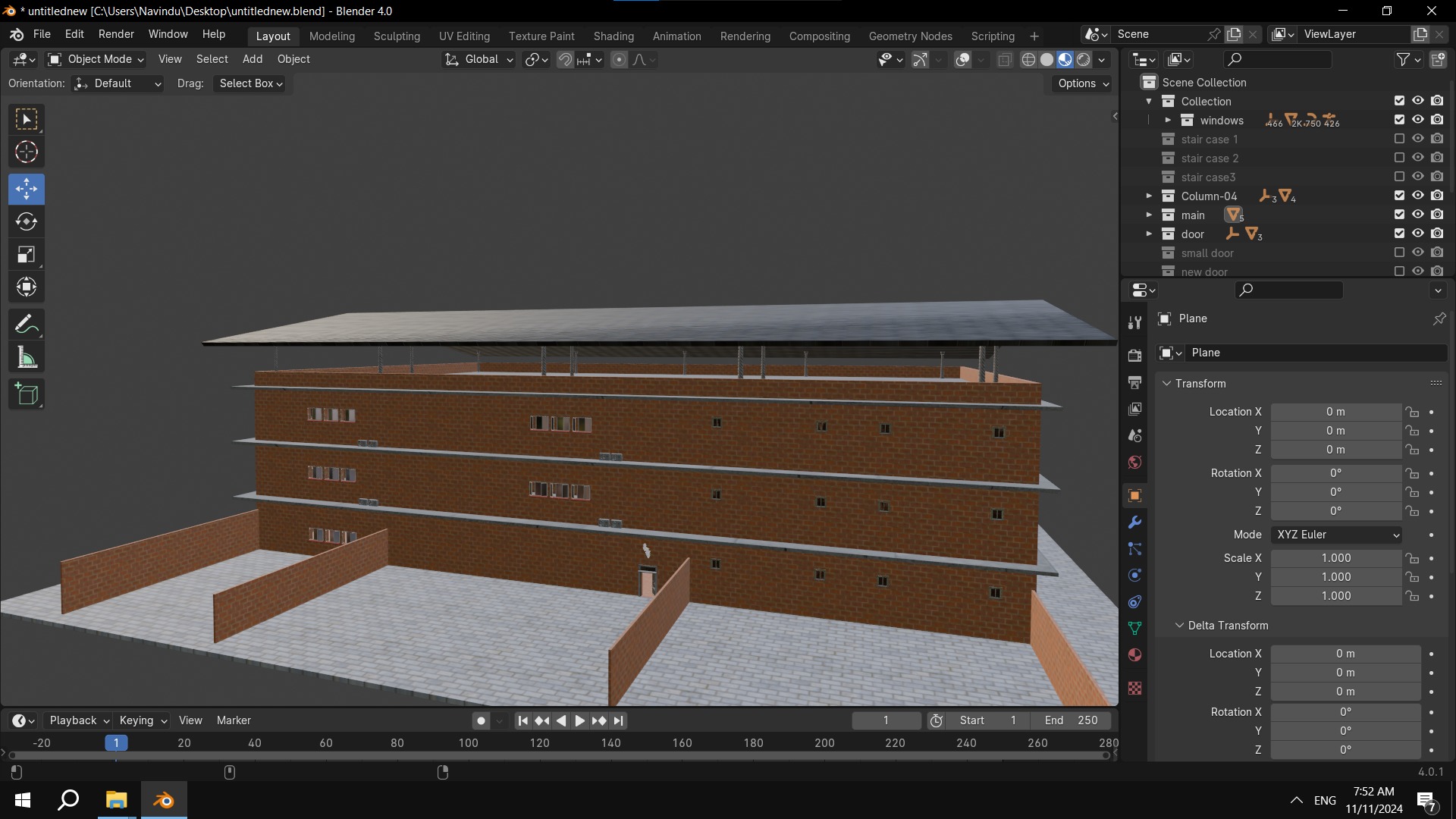 Model of Modern Three Story School Building Architectural Low-poly 3D model_11