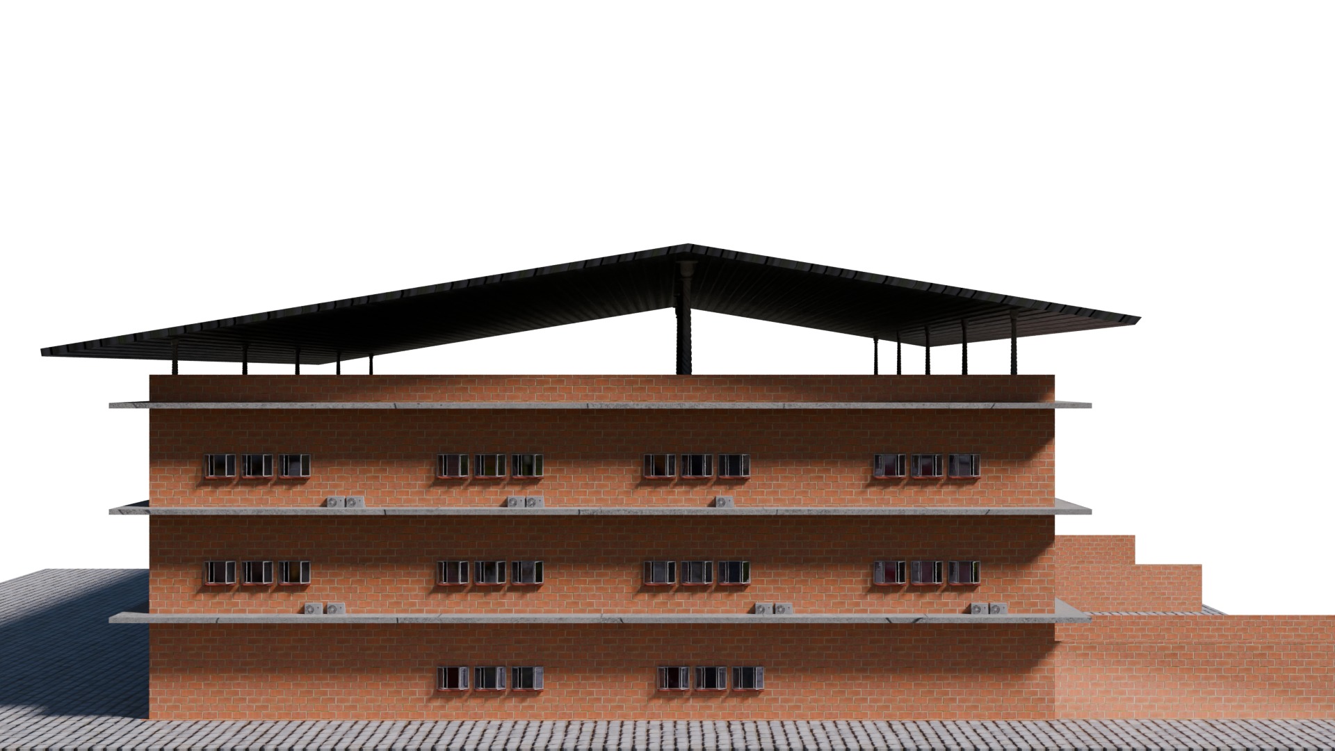 Model of Modern Three Story School Building Architectural Low-poly 3D model_1