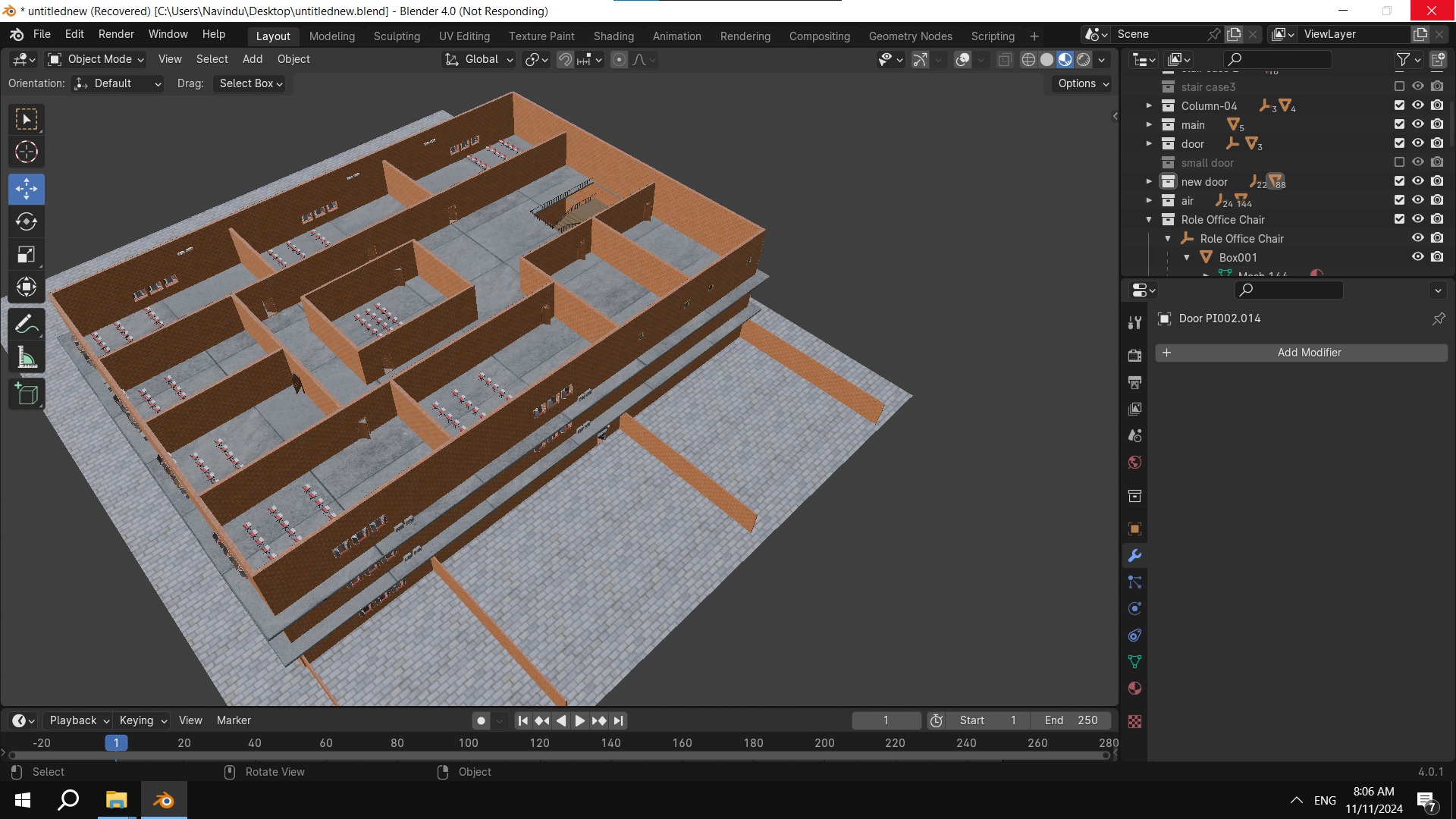 Model of Modern Three Story School Building Architectural Low-poly 3D model_12