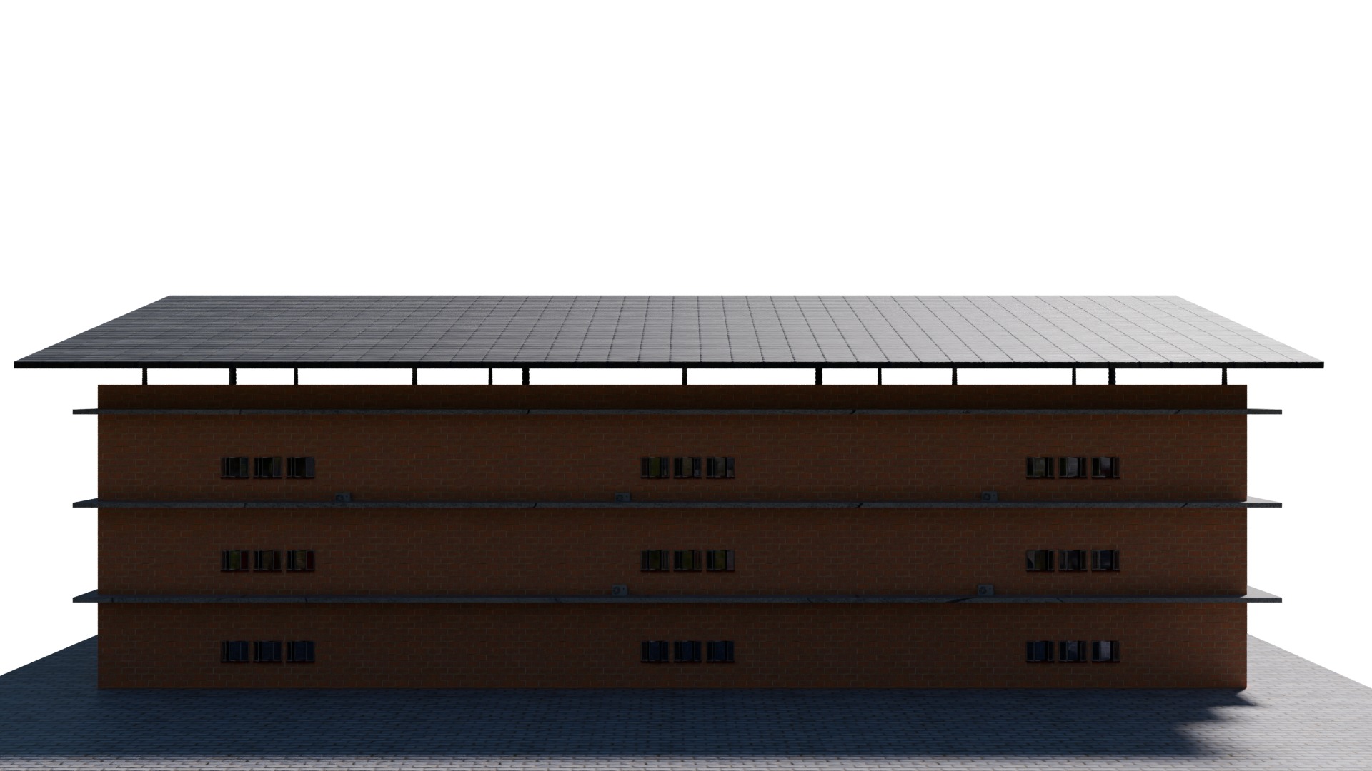 Model of Modern Three Story School Building Architectural Low-poly 3D model_9