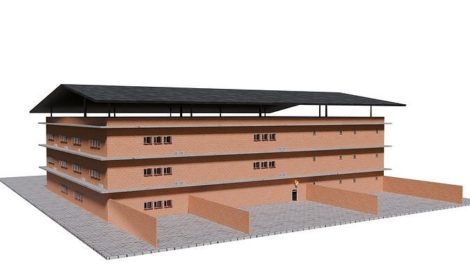 Model of Modern Three Story School Building  Architectural  Low-poly 3D model