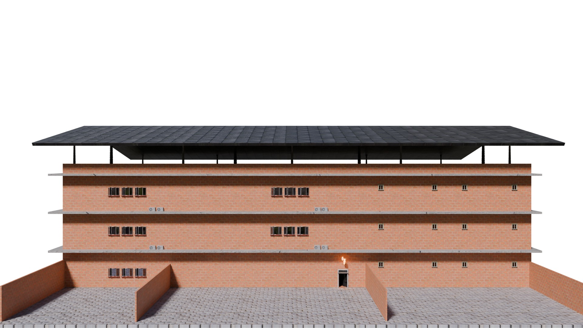 Model of Modern Three Story School Building Architectural Low-poly 3D model_7