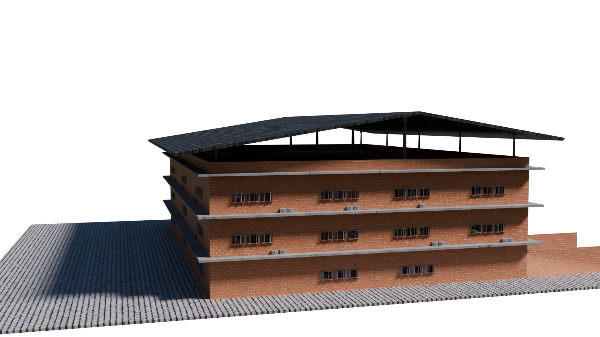 Model of Modern Three Story School Building Architectural Low-poly 3D model_2