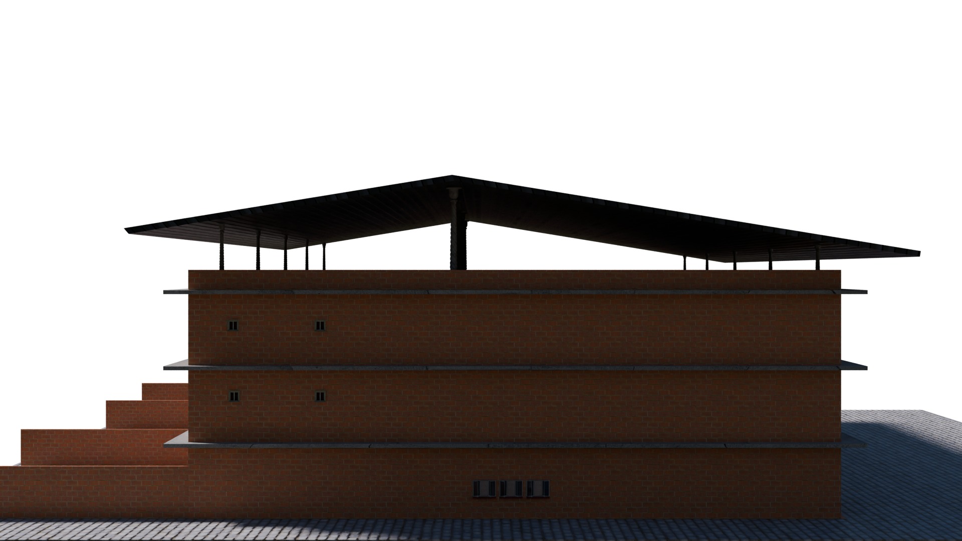 Model of Modern Three Story School Building Architectural Low-poly 3D model_10