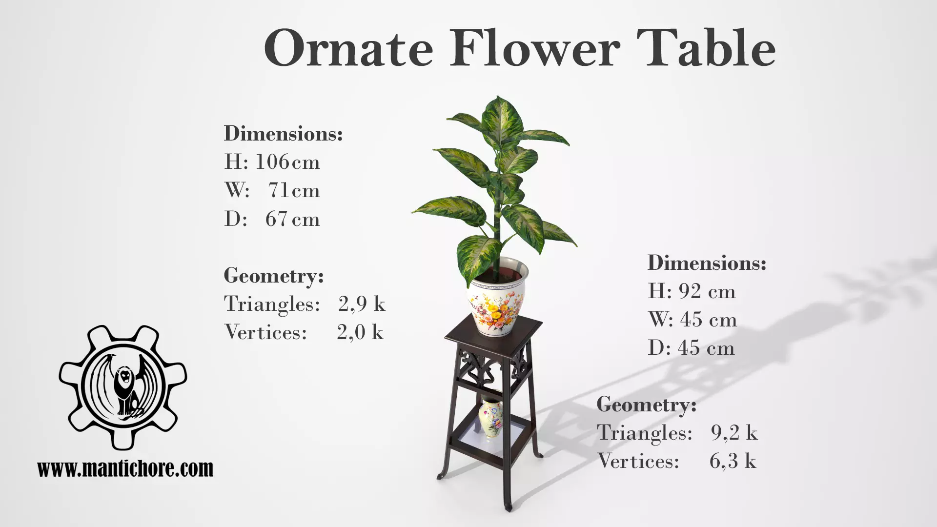 Ornate Flower Table DIEFFENBLOOM Low-poly 3D model_0