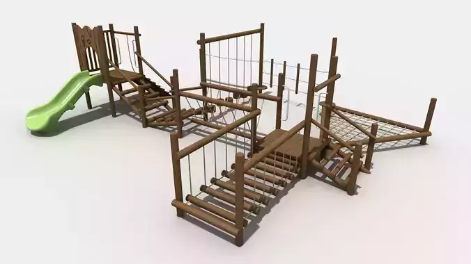 Ecological themed wooden amusement par 3D model