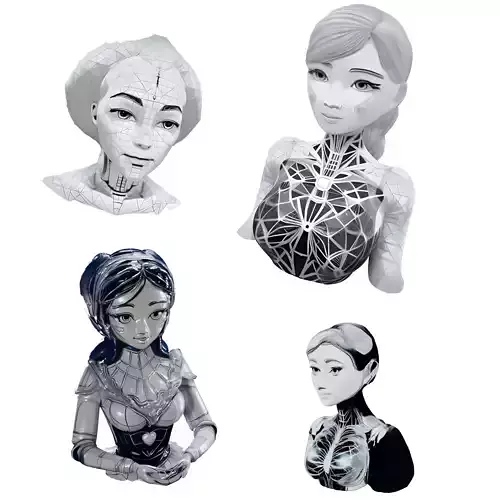 Cybernetic Beauty Series - Feminine Android Busts 3D print model