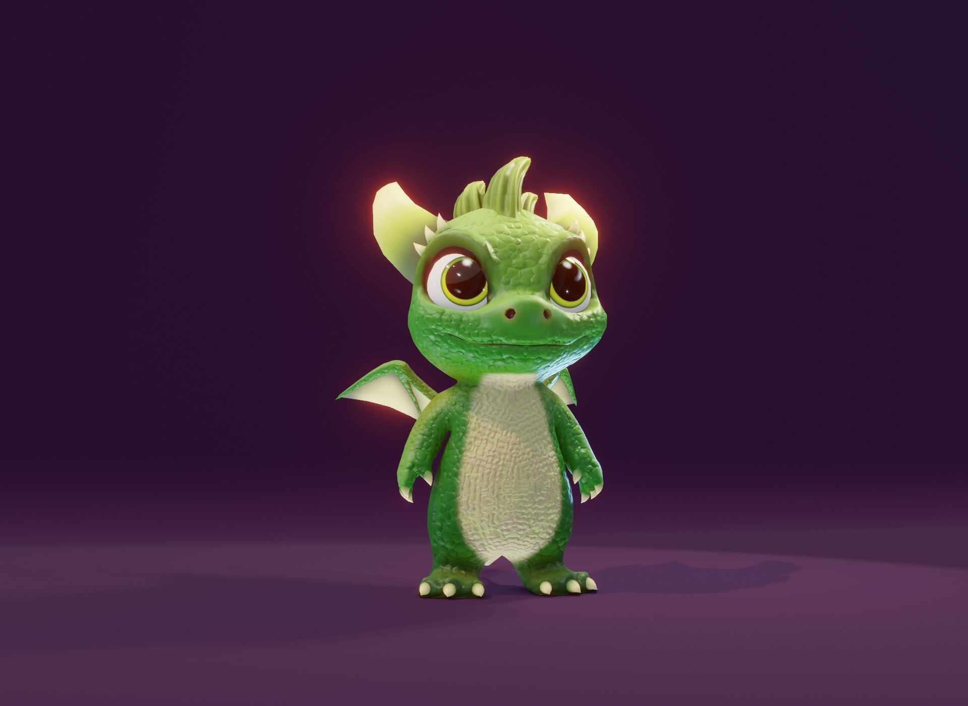Green Animated Cartoon Baby Dragon 3d Model Low-poly 3D model_19