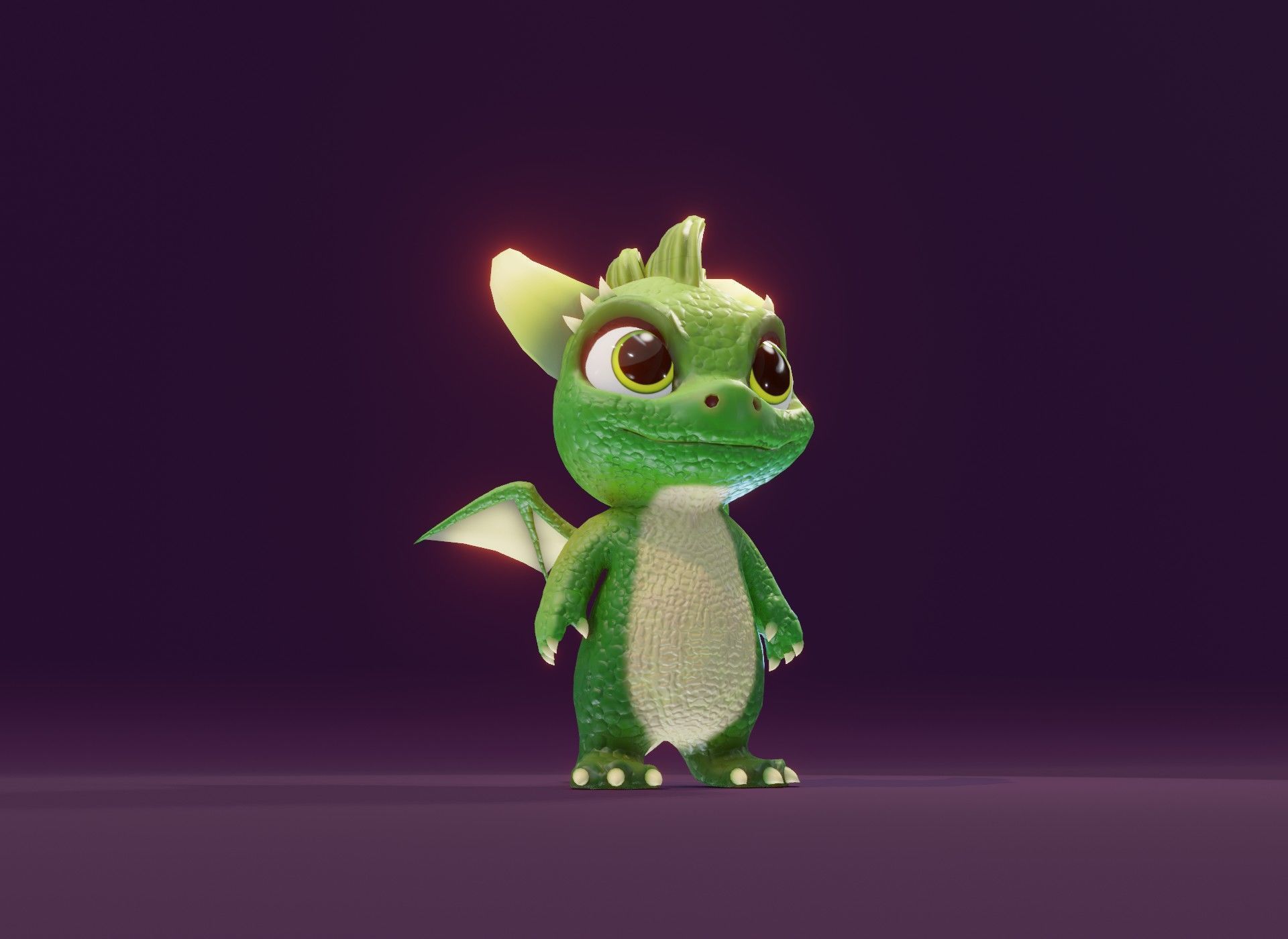 Green Animated Cartoon Baby Dragon 3d Model Low-poly 3D model_11