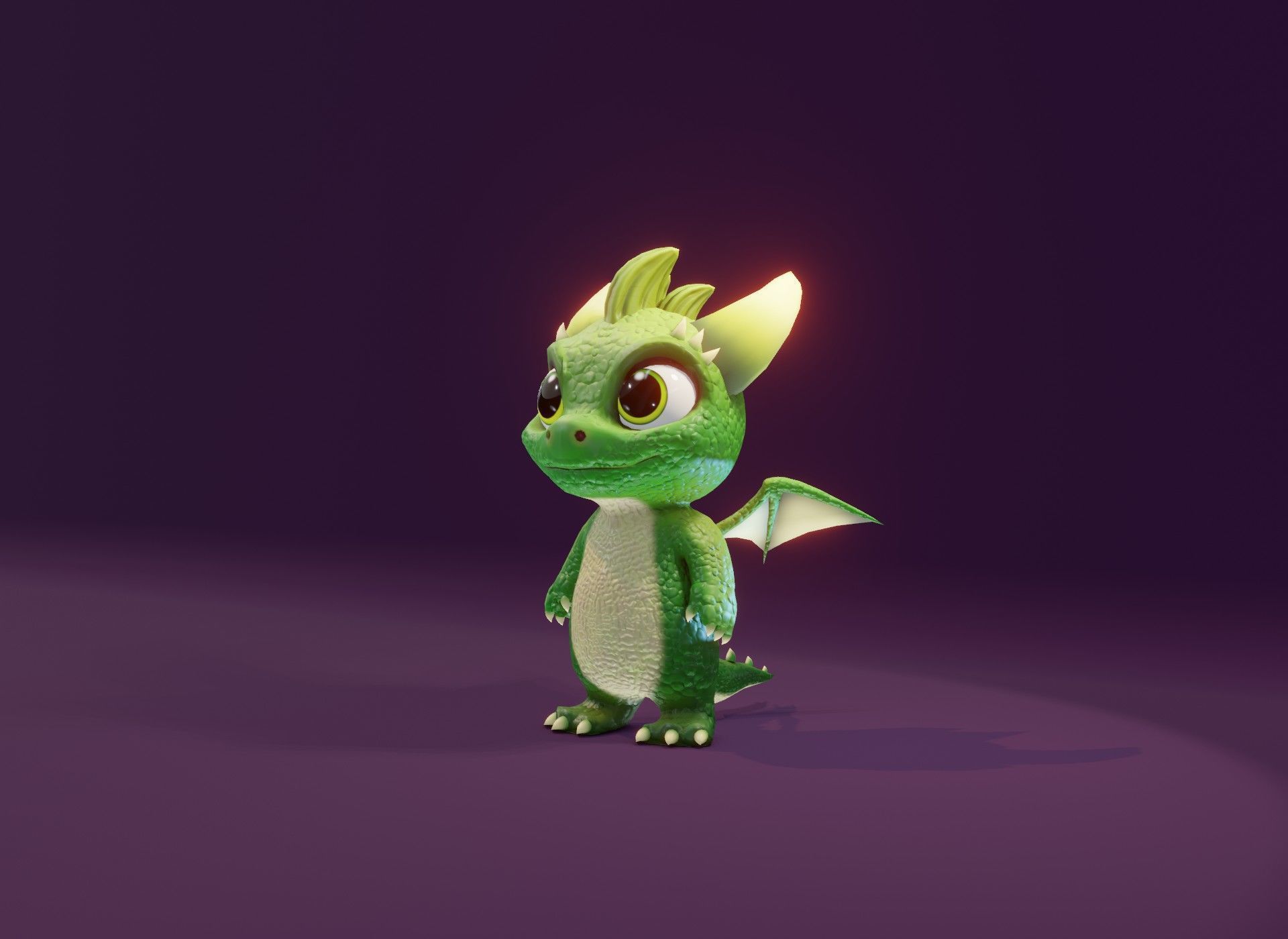 Green Animated Cartoon Baby Dragon 3d Model Low-poly 3D model_10