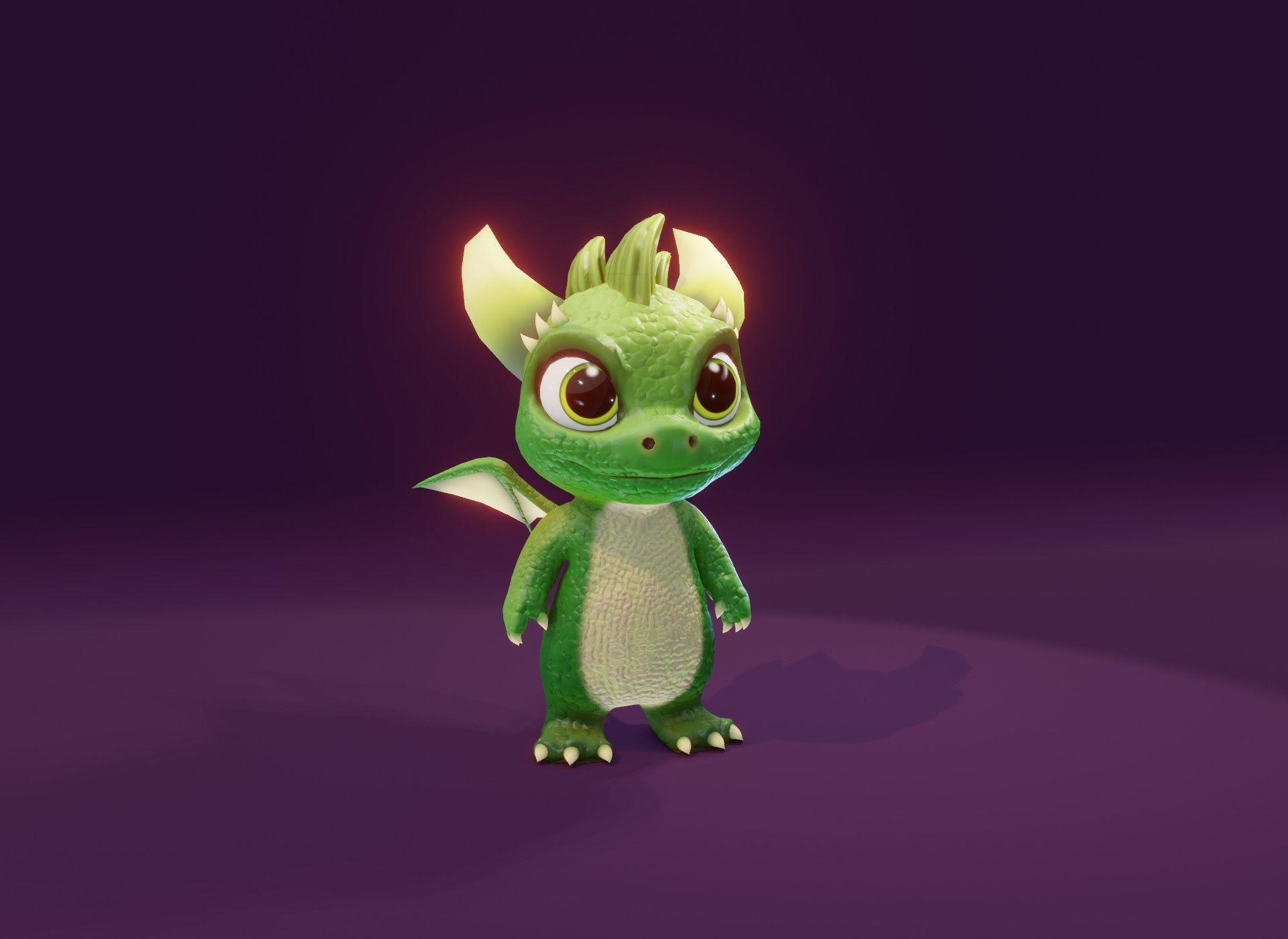 Green Animated Cartoon Baby Dragon 3d Model Low-poly 3D model_5
