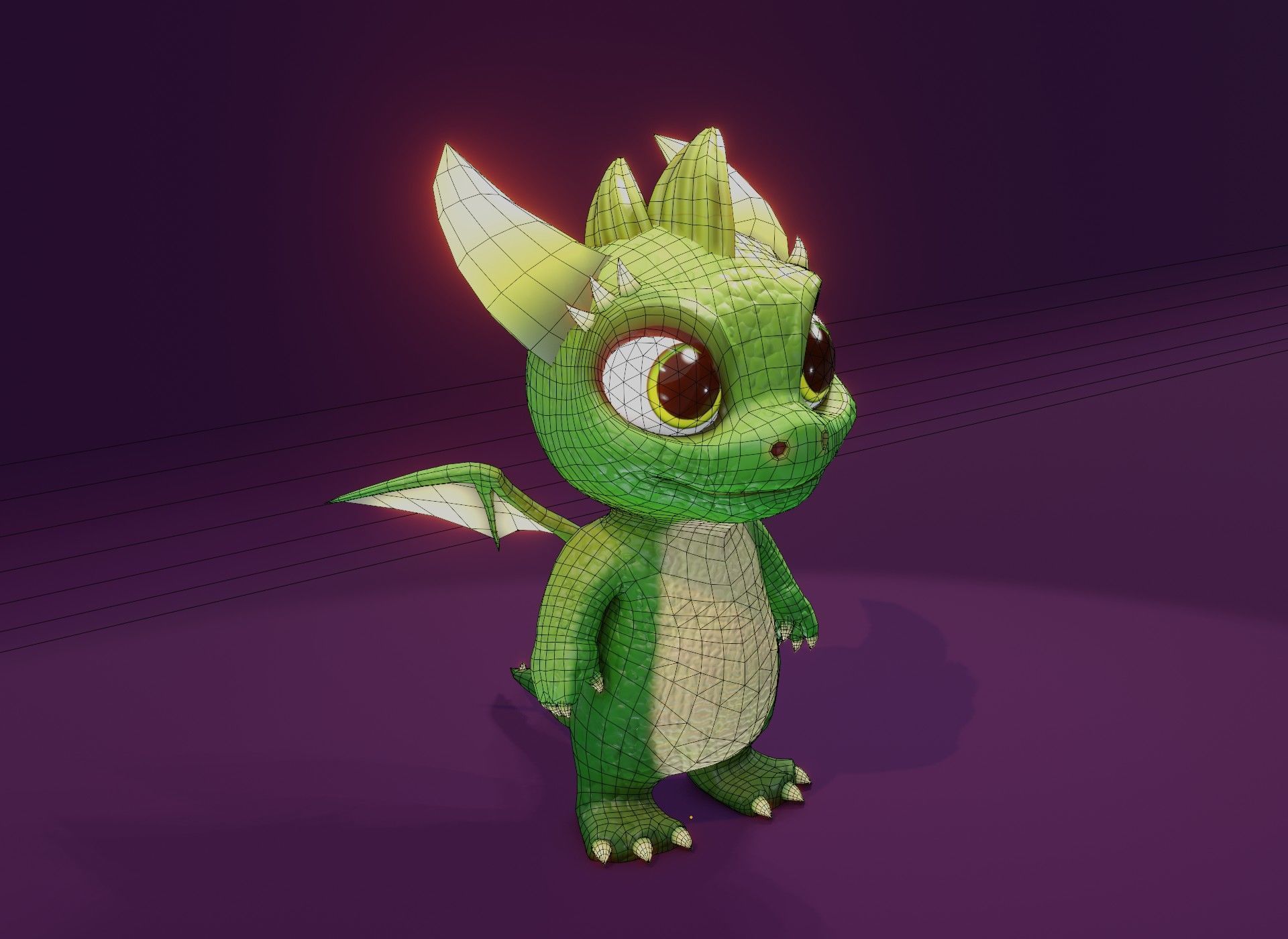 Green Animated Cartoon Baby Dragon 3d Model Low-poly 3D model_23