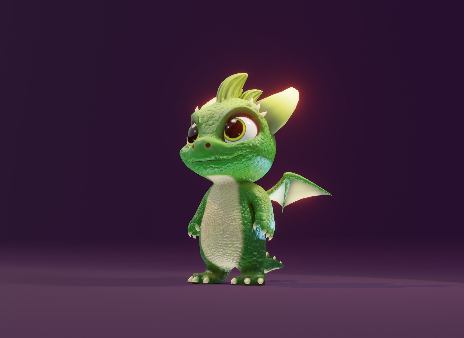 Green Animated Cartoon Baby Dragon 3d Model Low-poly 3D model_13