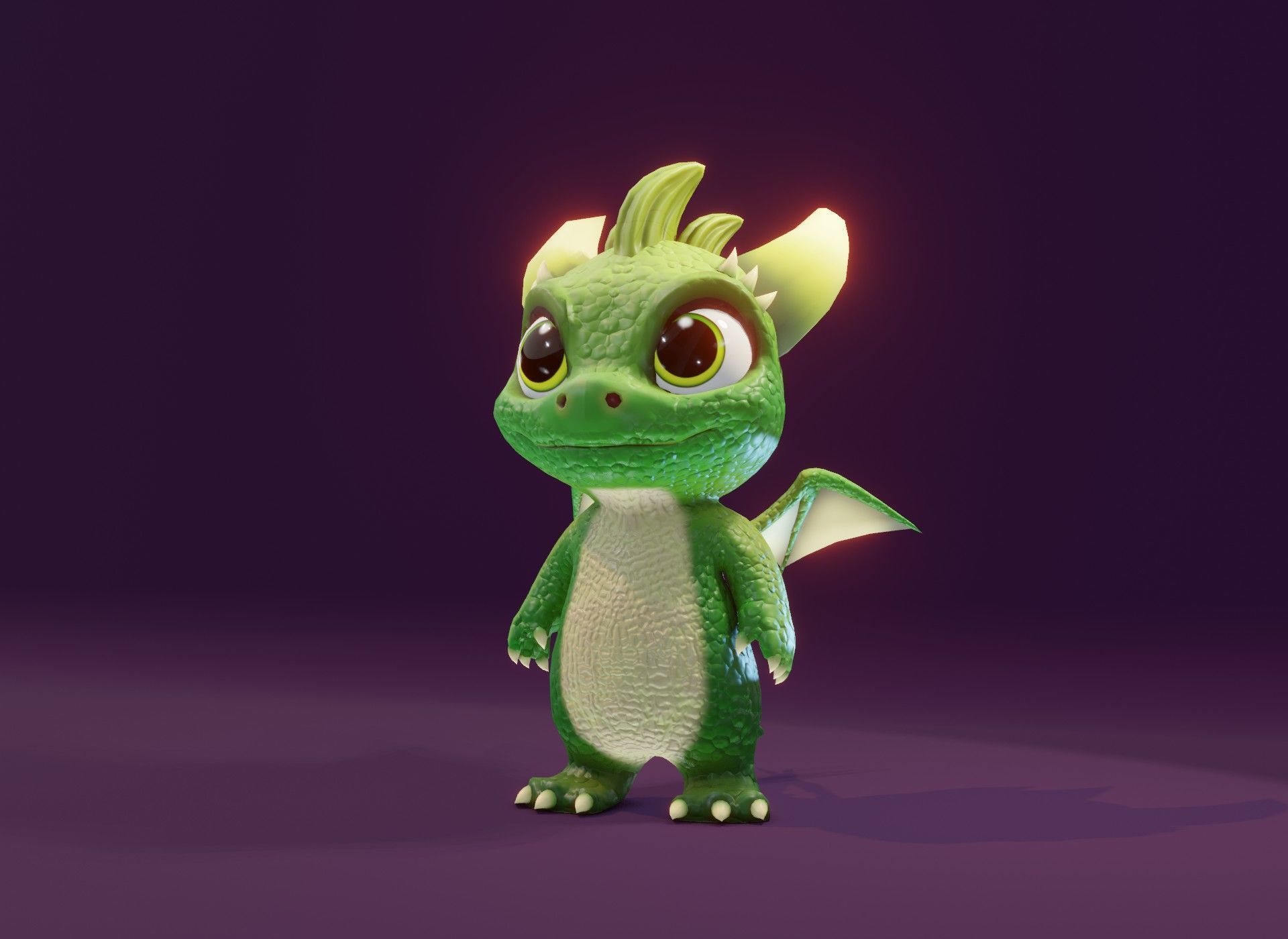 Green Animated Cartoon Baby Dragon 3d Model Low-poly 3D model_6
