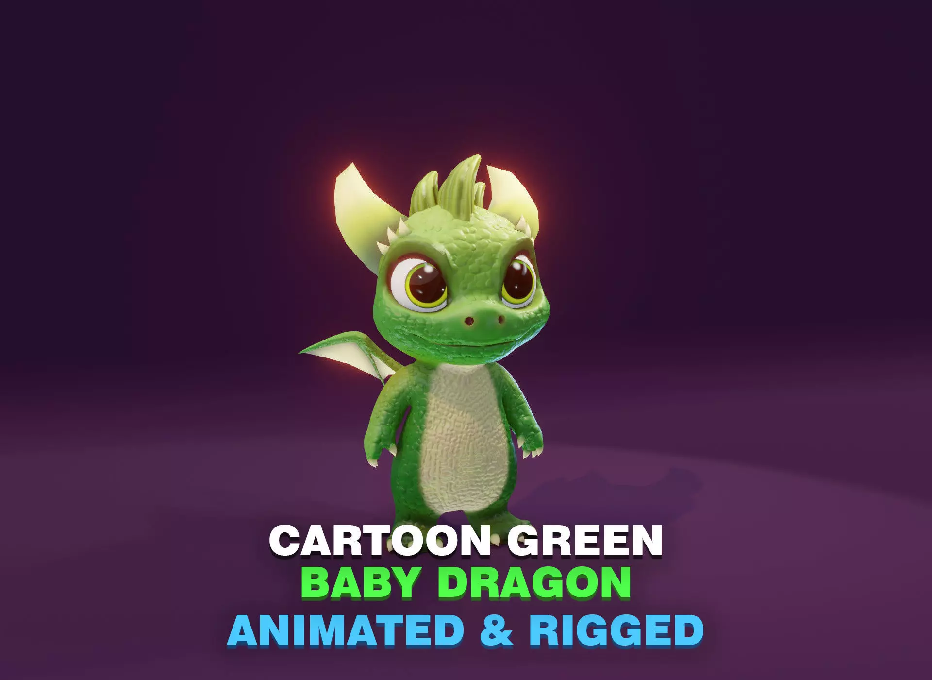 Green Animated Cartoon Baby Dragon 3d Model Low-poly 3D model_0