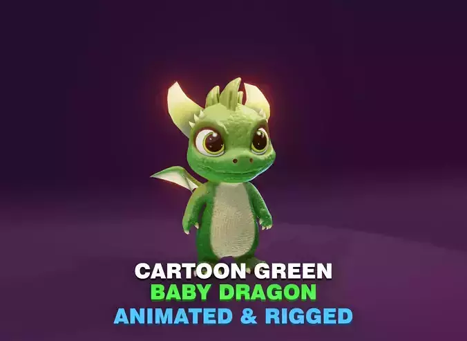Green Animated Cartoon Baby Dragon 3d Model Low-poly 3D model