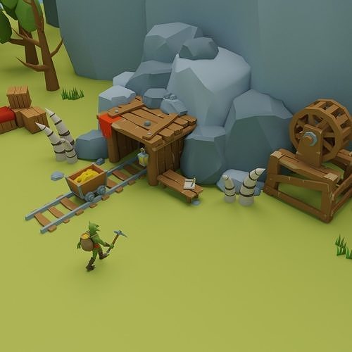 Goblins miner camp - mobile game scene Low-poly 3D model