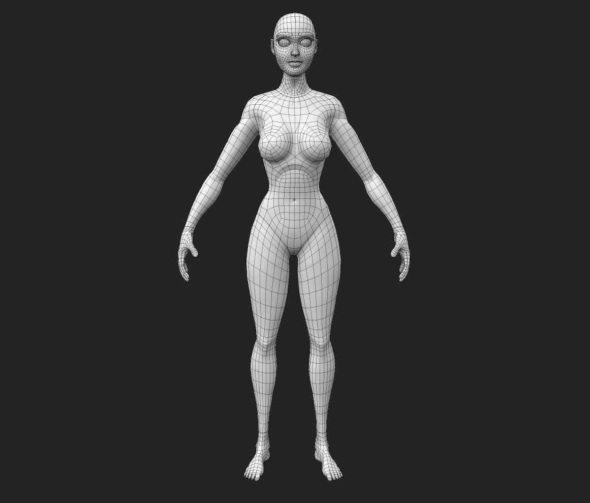 Stylized Female Character Base Model Low-poly 3D model_7