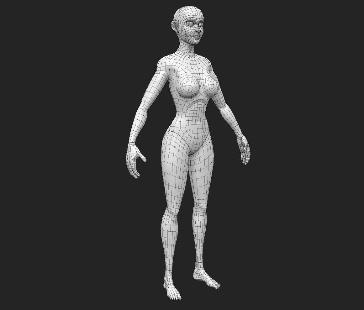 Stylized Female Character Base Model Low-poly 3D model_8