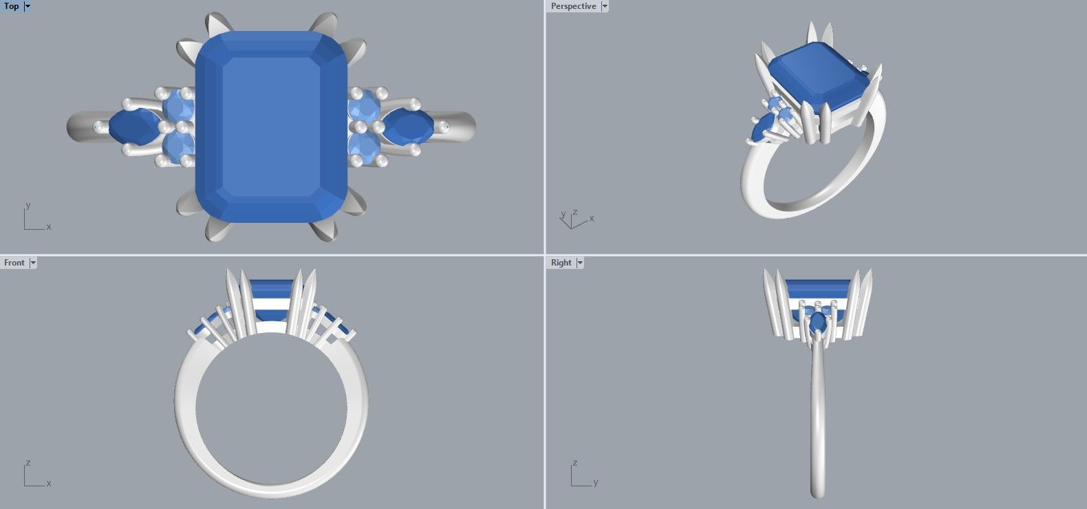 Emerald cut engagement ring 3D print model_7