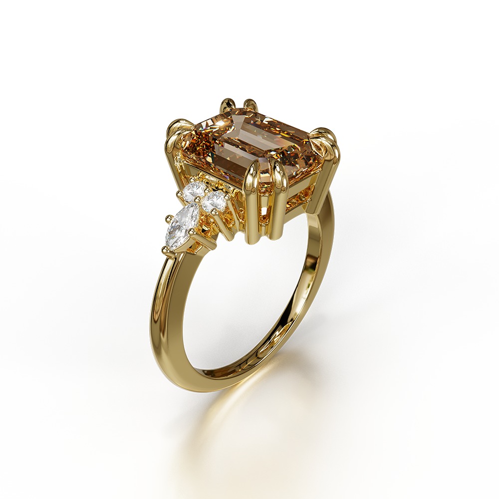 Emerald cut engagement ring 3D print model_2