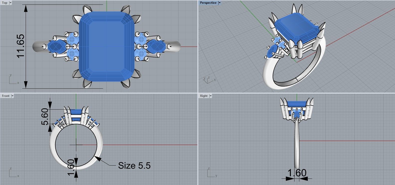 Emerald cut engagement ring 3D print model_6