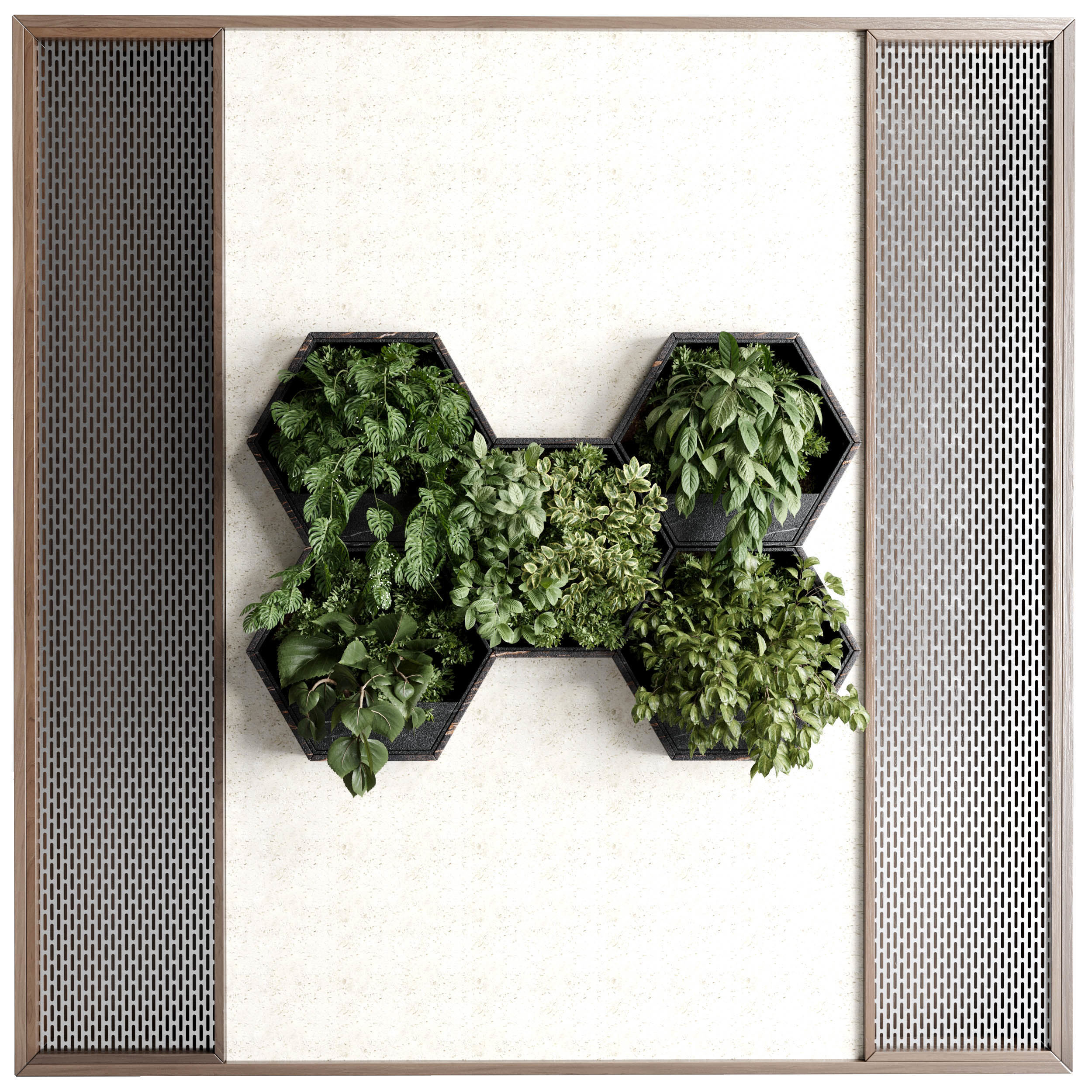 Vertical Wall Garden hanging plants on Hexagon Green set 99 3D model_6