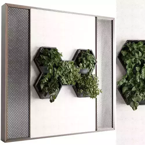 Vertical Wall Garden hanging plants on Hexagon Green set 99 3D model