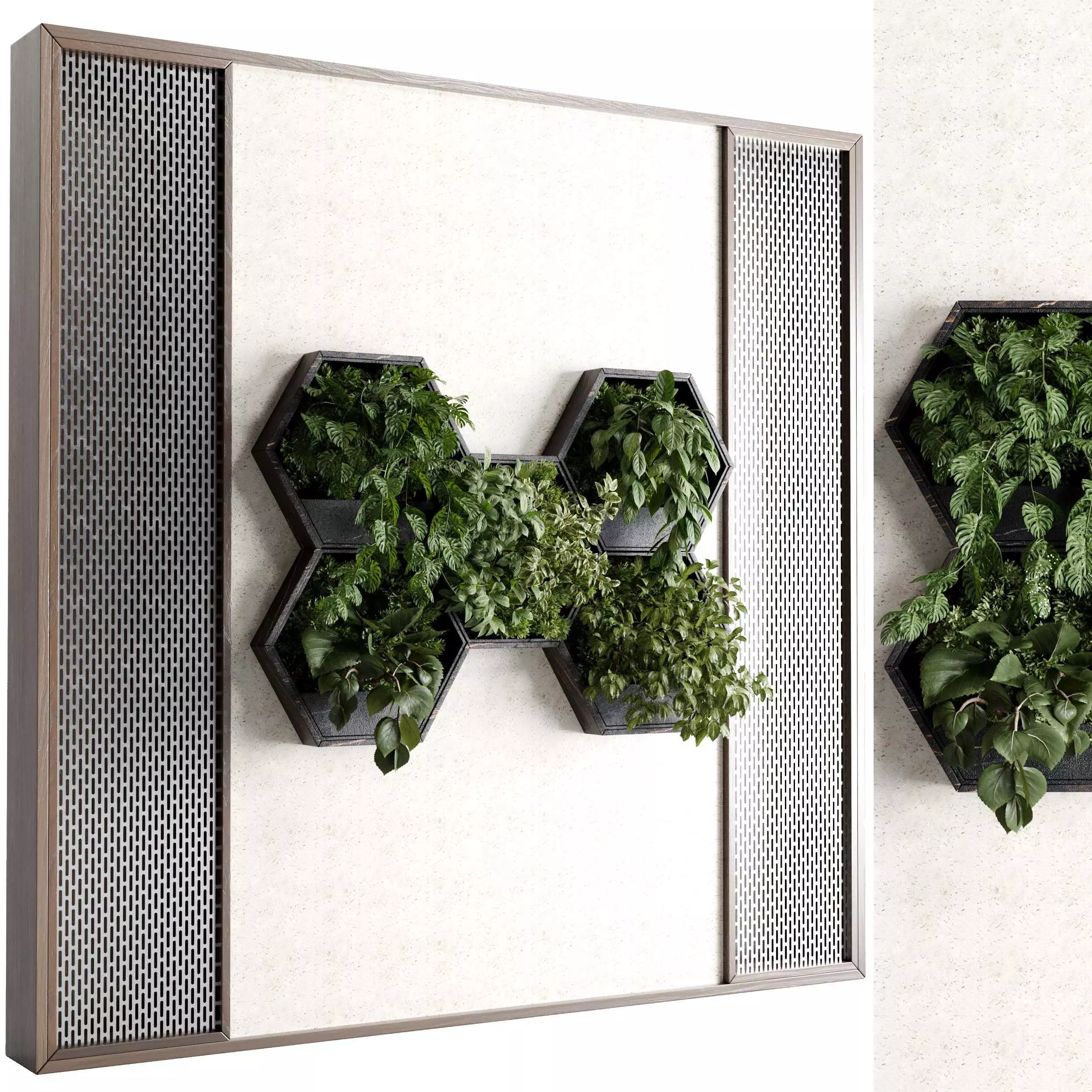 Vertical Wall Garden hanging plants on Hexagon Green set 99 3D model_0