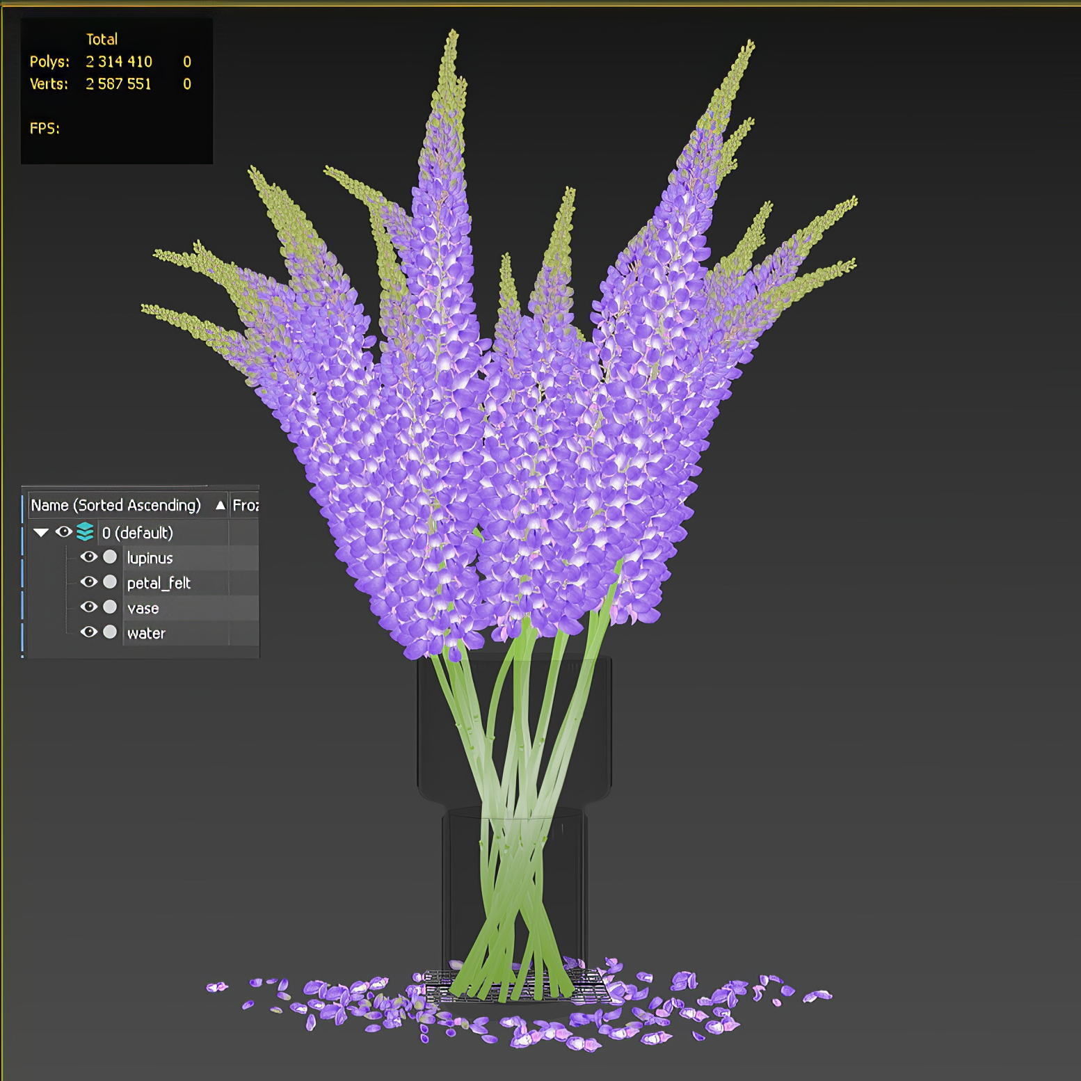 Bouquet of lupinus flowers 3D model_1