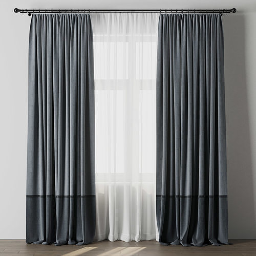 curtain with rod 02 Low-poly 3D model