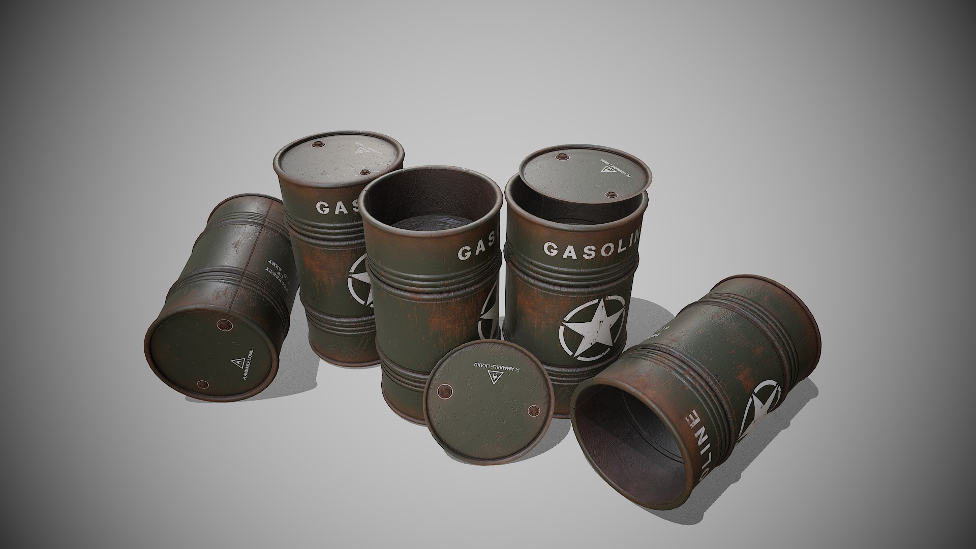 Barrels Military set Low-poly 3D model_7