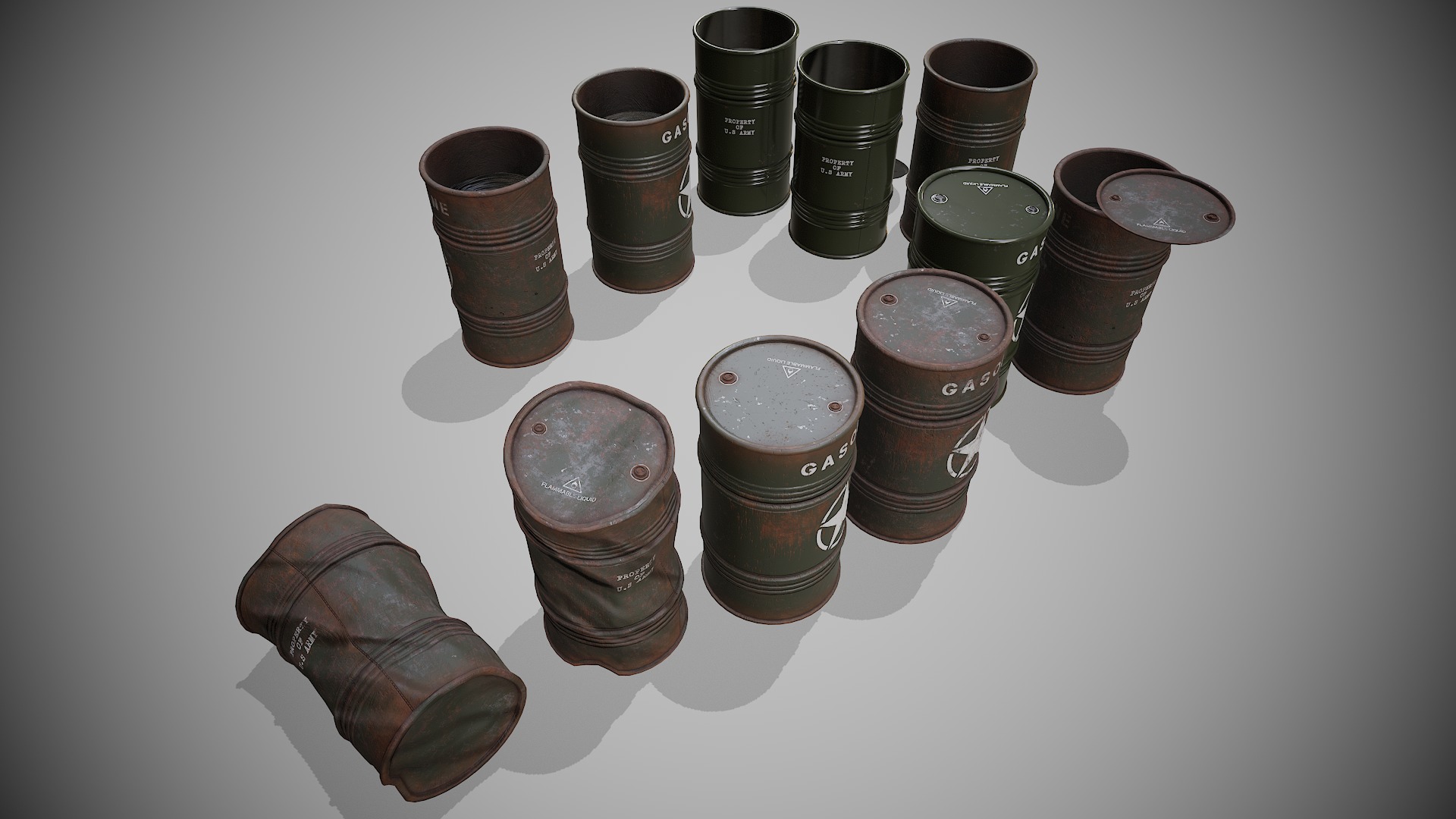 Barrels Military set Low-poly 3D model_4