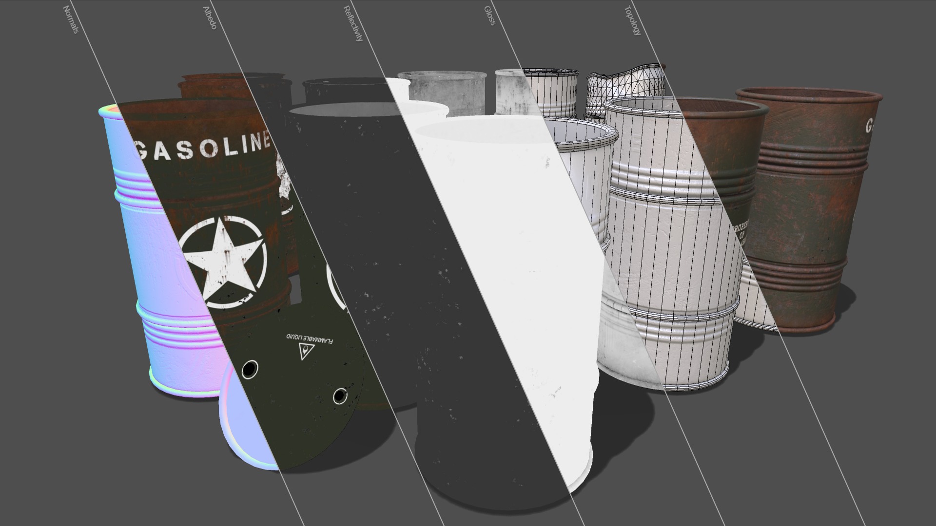 Barrels Military set Low-poly 3D model_16