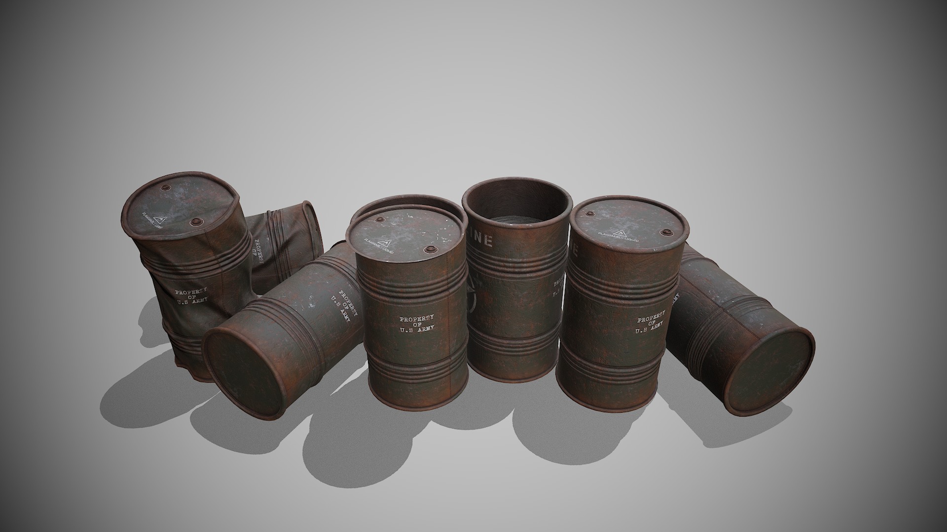 Barrels Military set Low-poly 3D model_9