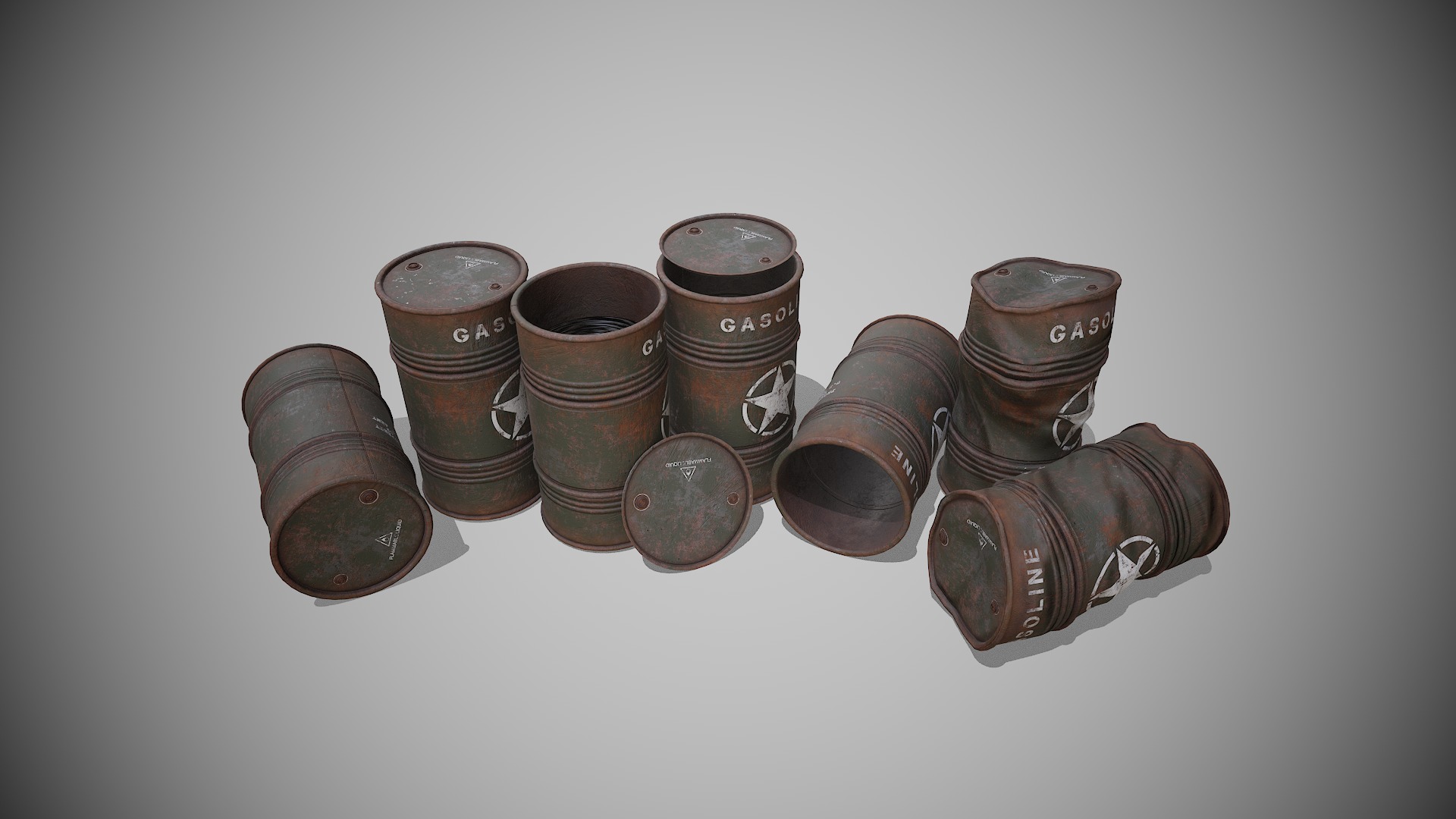 Barrels Military set Low-poly 3D model_8