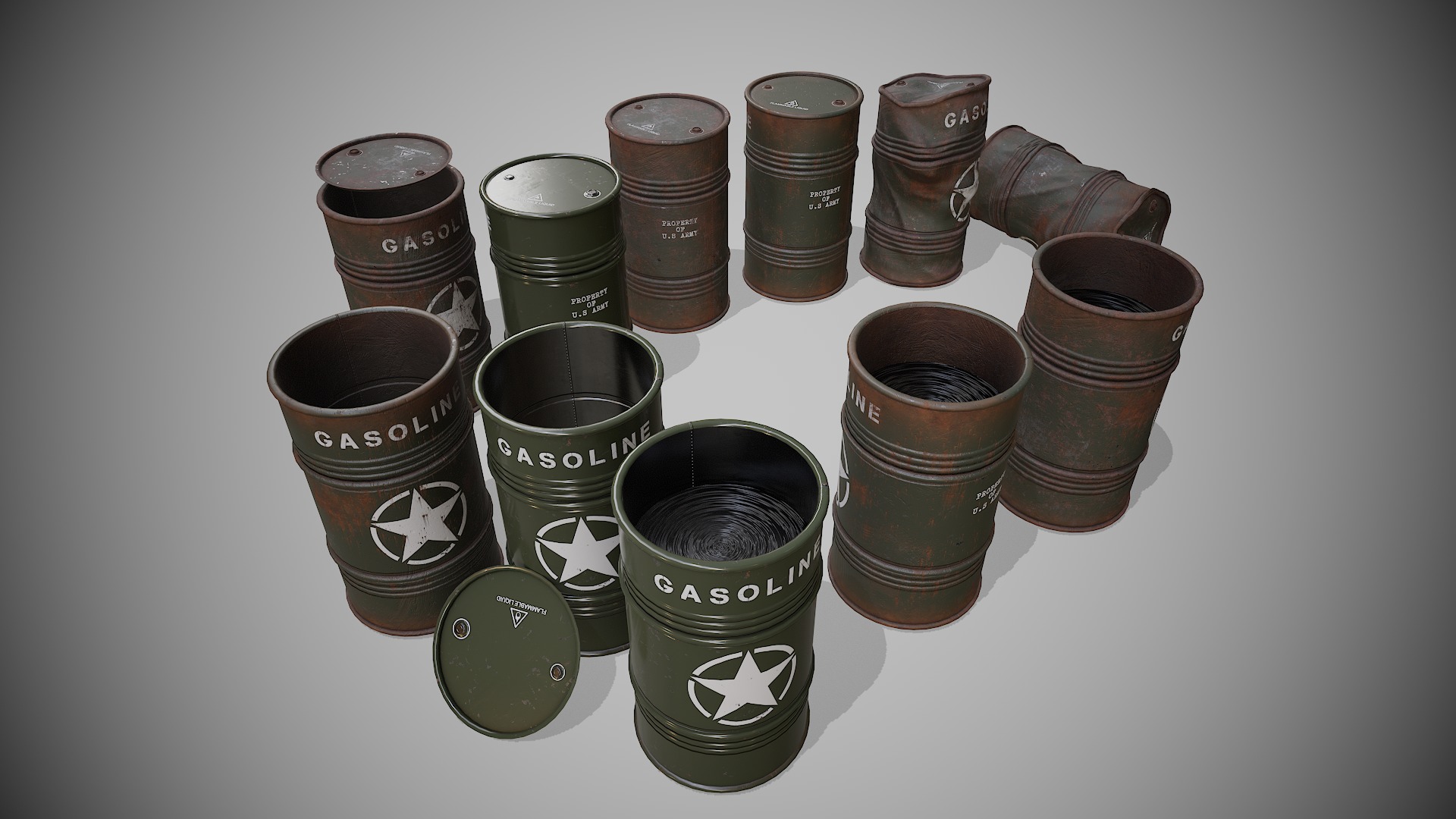 Barrels Military set Low-poly 3D model_5