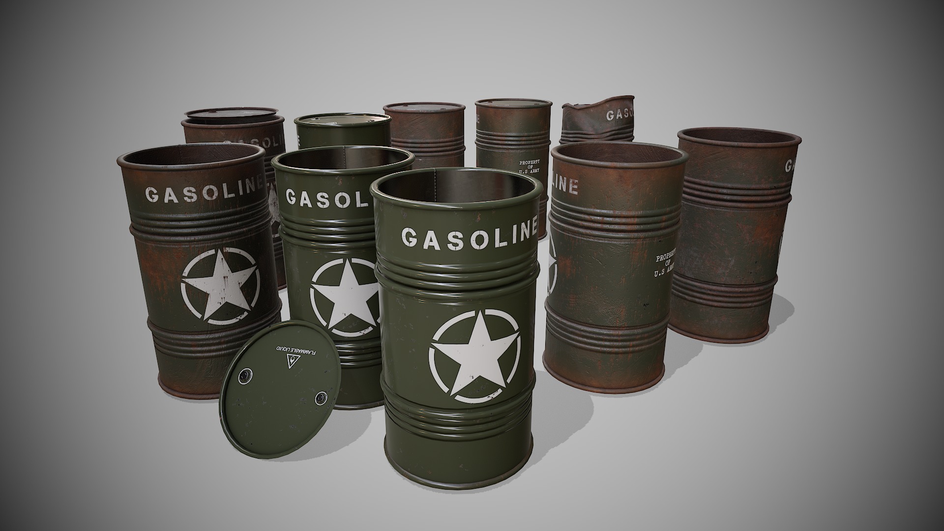 Barrels Military set Low-poly 3D model_2