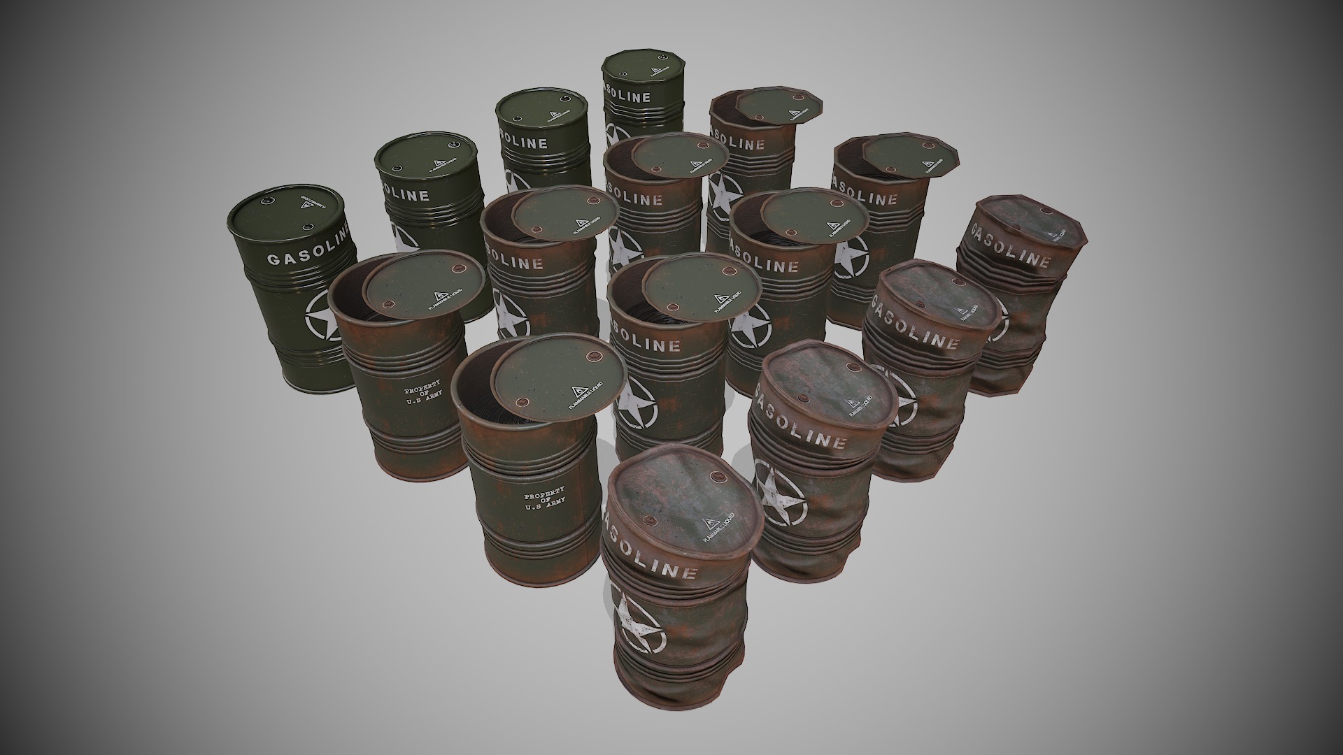 Barrels Military set Low-poly 3D model_10