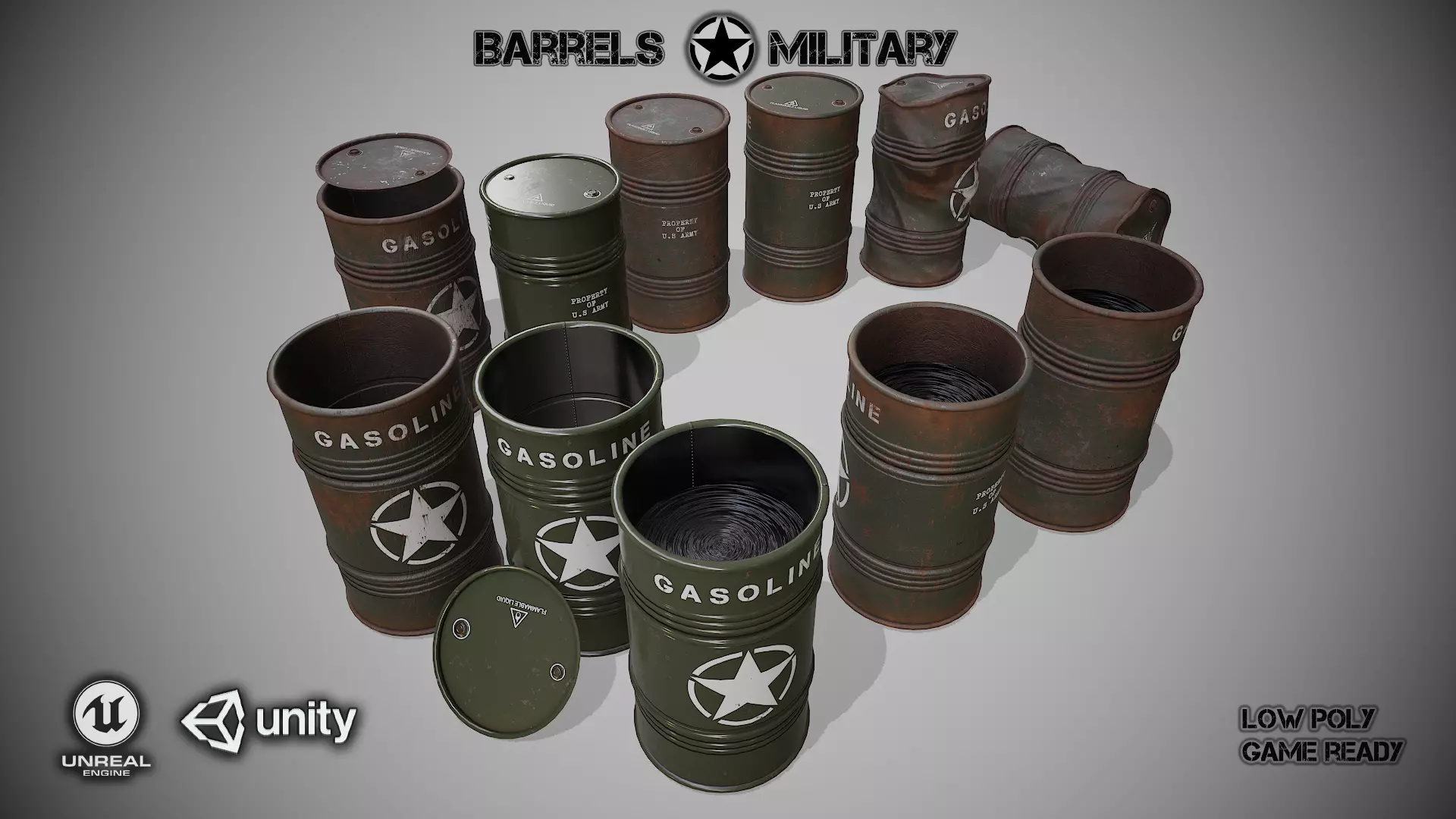 Barrels Military set Low-poly 3D model_0