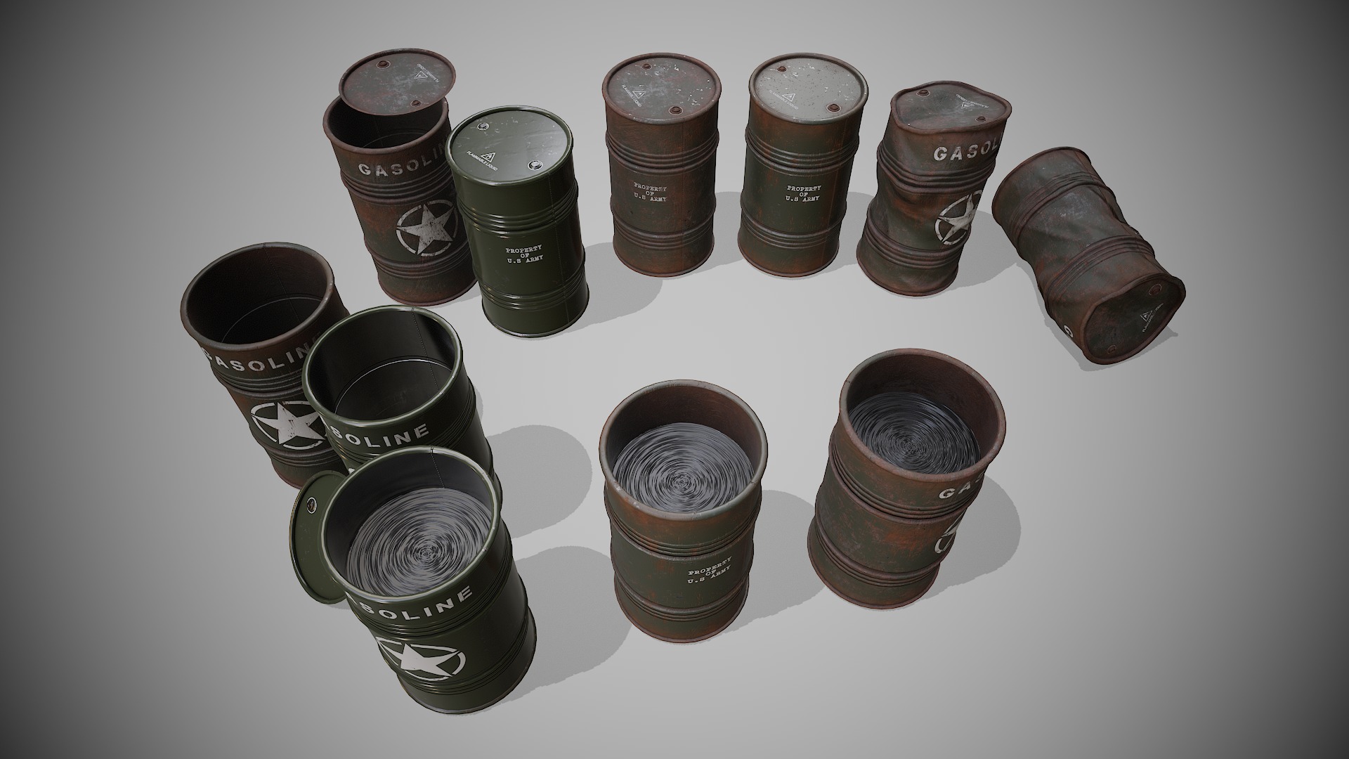 Barrels Military set Low-poly 3D model_3