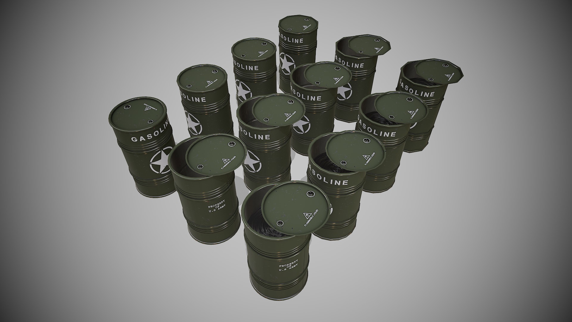 Barrels military new Low-poly 3D model_8