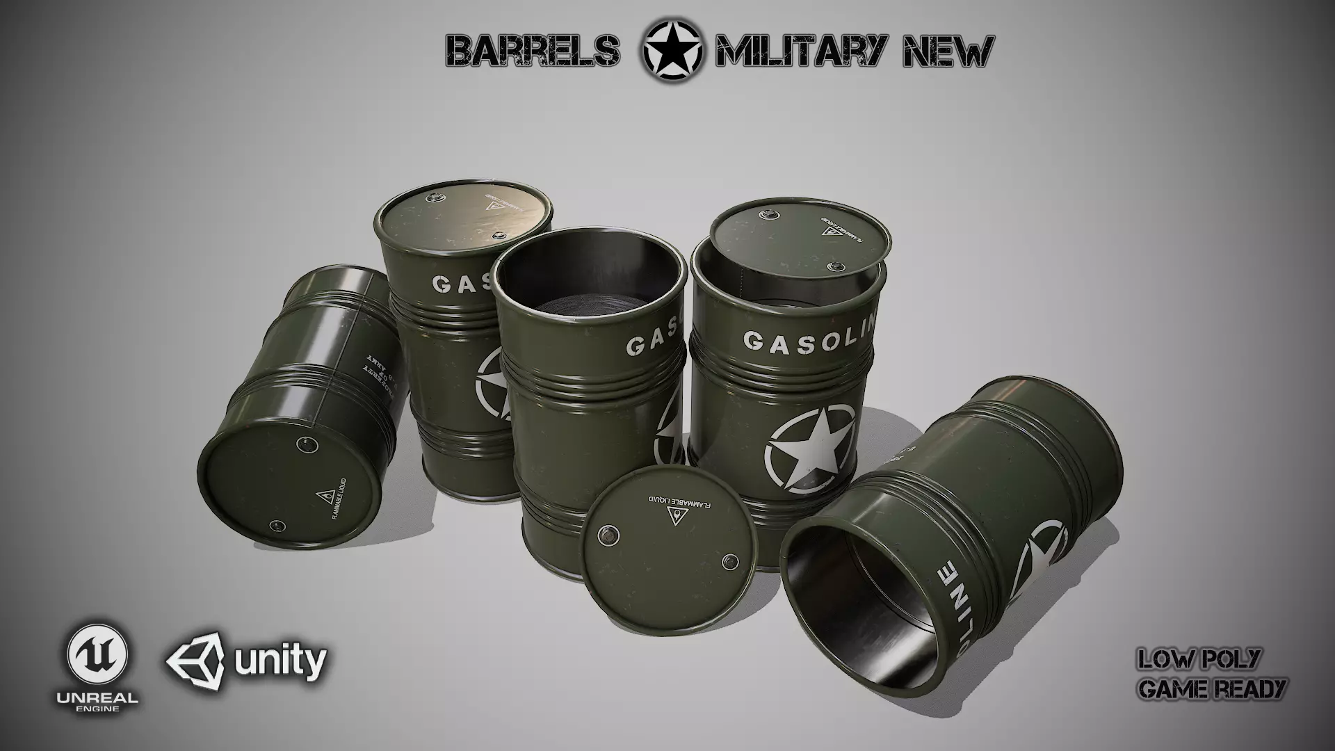 Barrels military new Low-poly 3D model_0