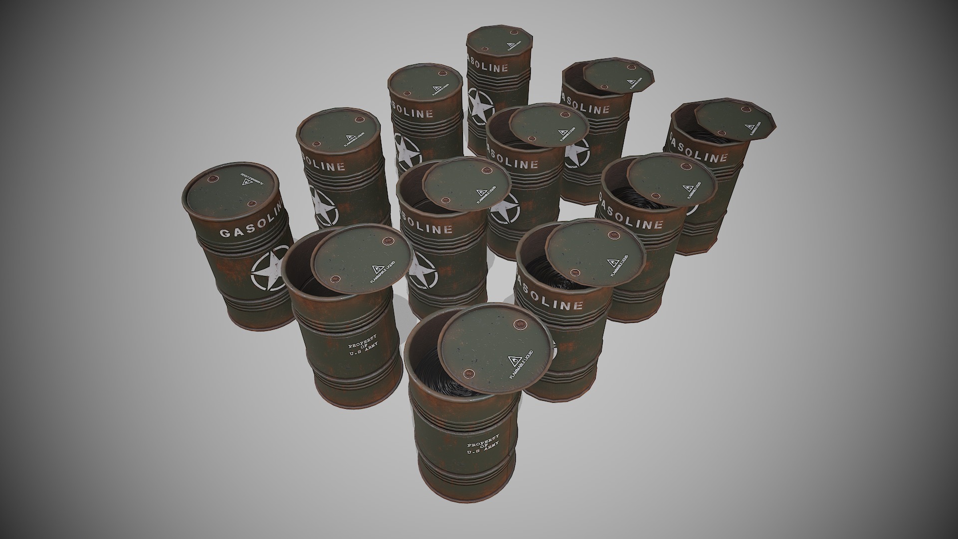 Barrels military used Low-poly 3D model_8