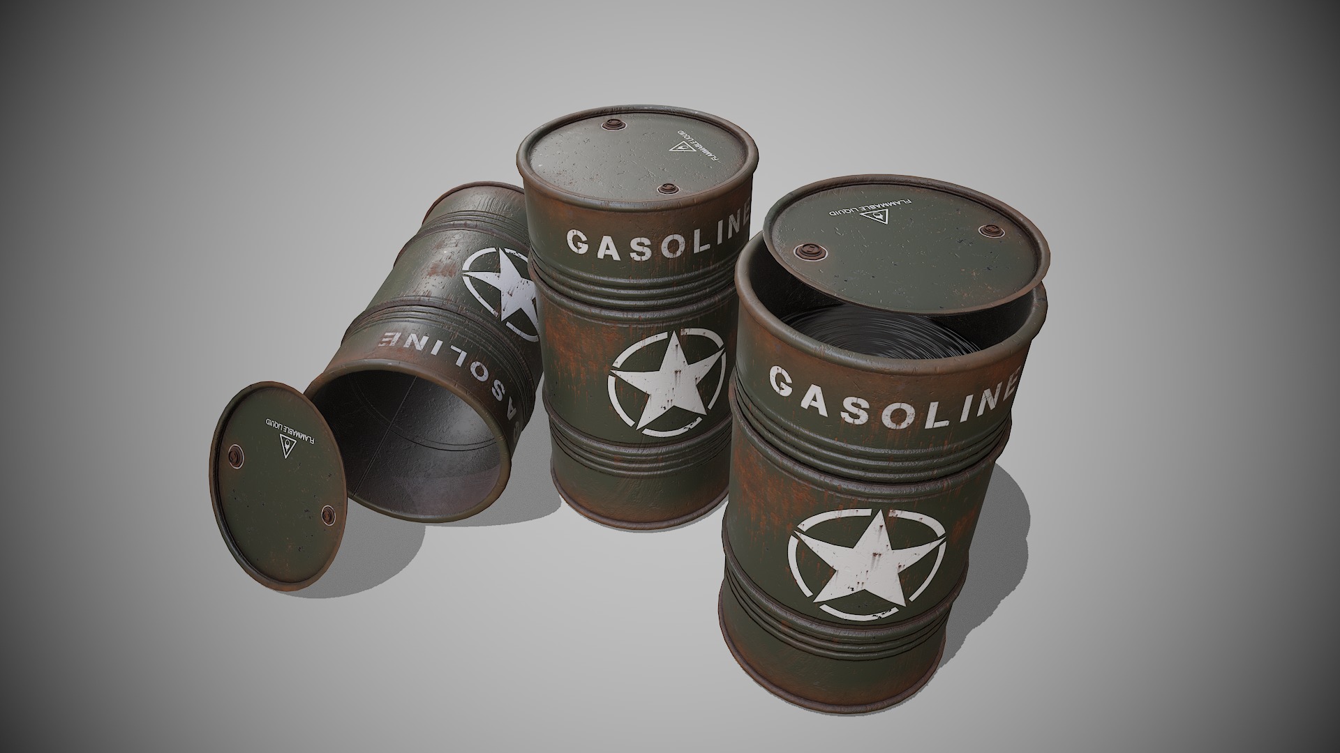 Barrels military used Low-poly 3D model_2